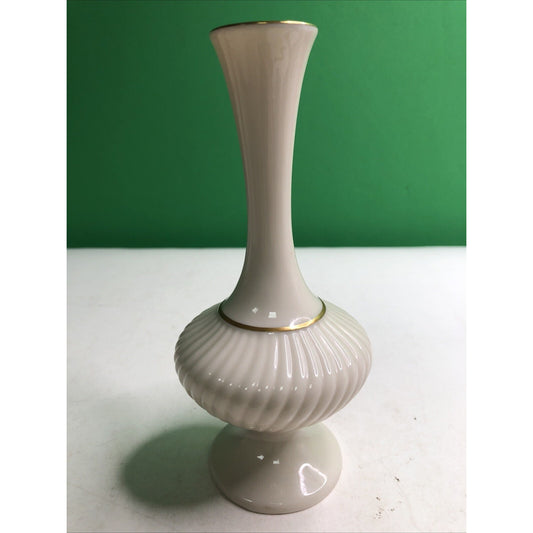 Lenox 7" Hand Decorated Bud Vase Porcelain Cream Colored With 24K Gold Trim