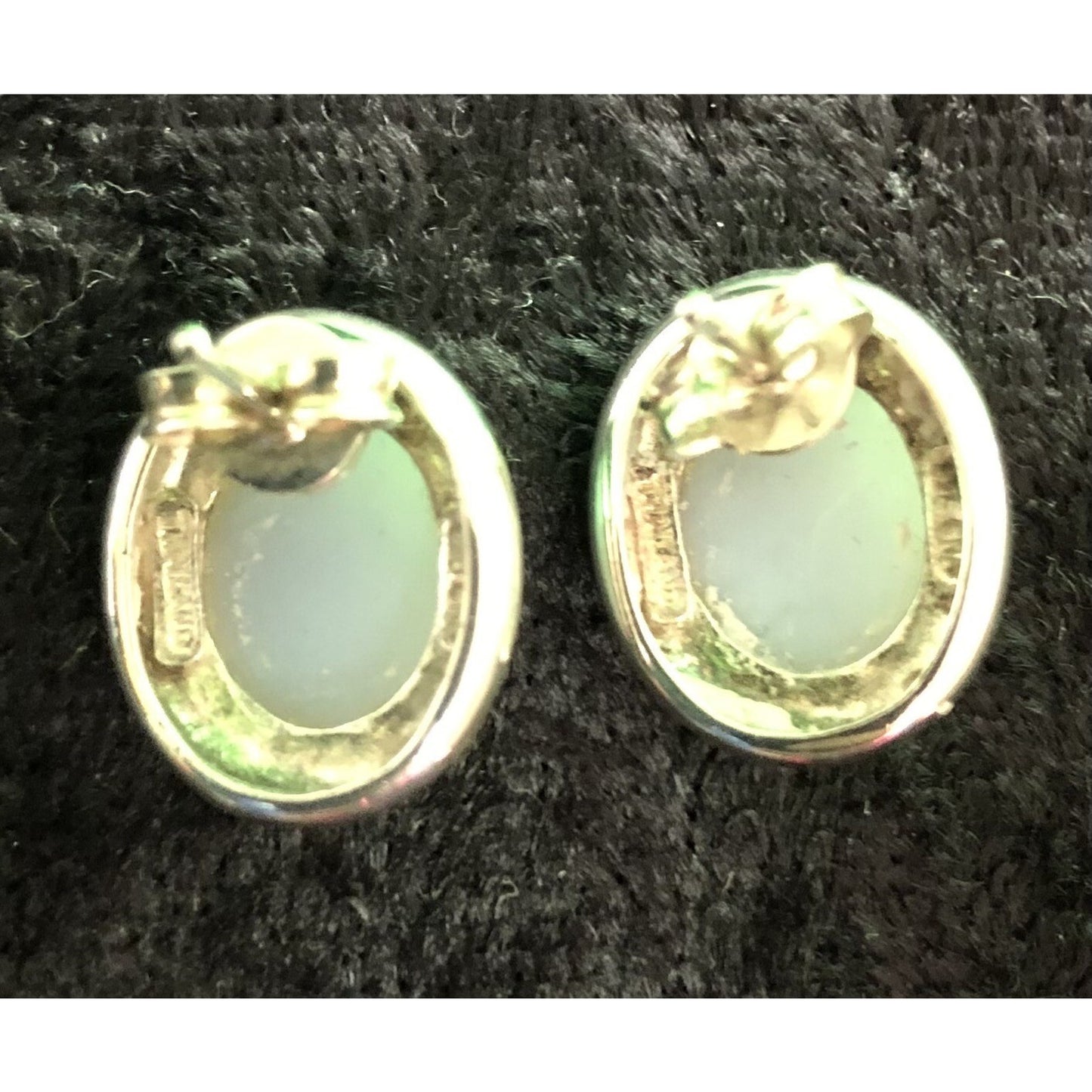 Vintage Sterling Silver Oval White Cabochon Stone Post Earrings Gift Box