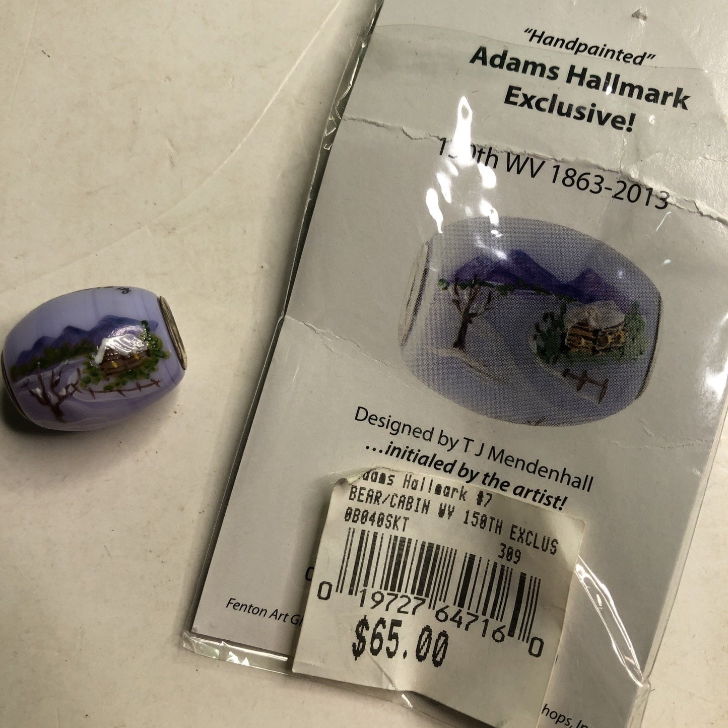 Fenton Art Glass Bead Sterling Lined Handpainted West Virginia 150th Exclusive
