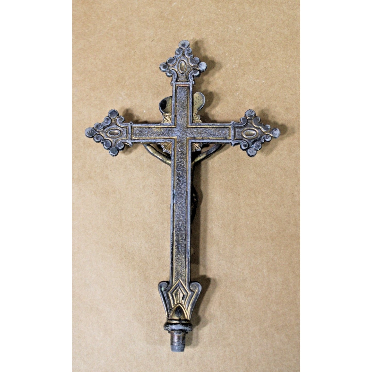 Antique Cast Iron/ Brass Crucifix, Intricately Detailed, 8.5" H Christ on Cross