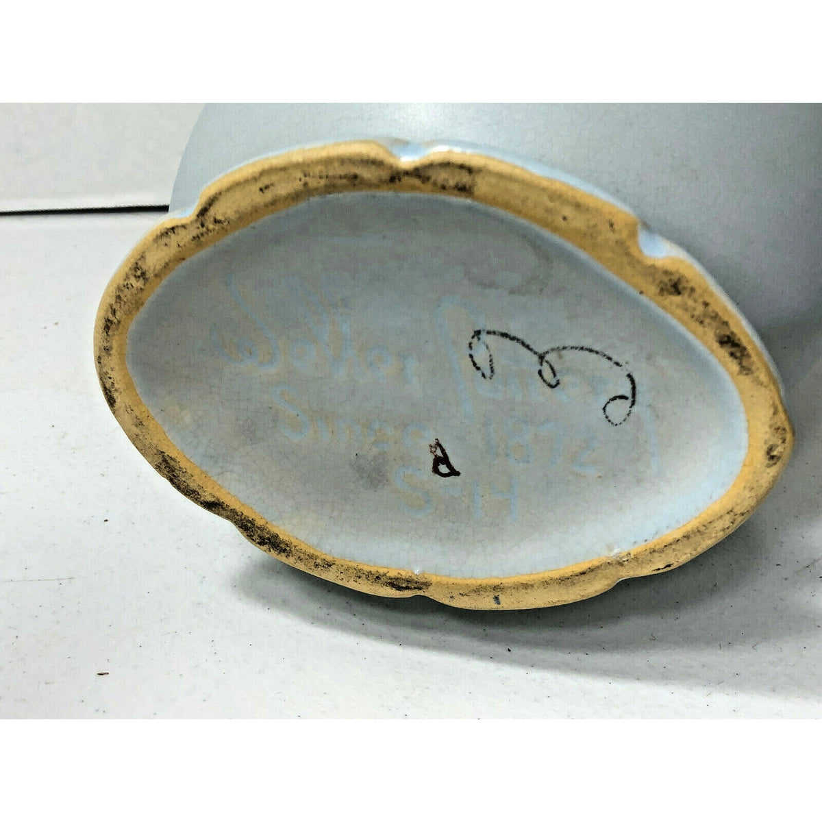 Vintage Blue Weller Art Pottery, Rare Hand-Painted Coastal Naturalist Boat Scene