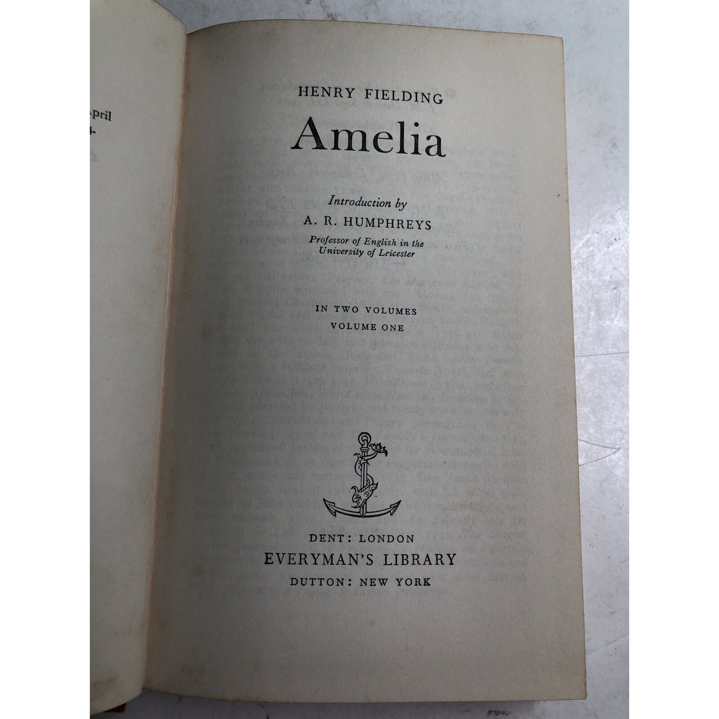Amelia by Henry Fielding Volume 1 & 2 HC DJ 1966 Everyman's Library 852, 853