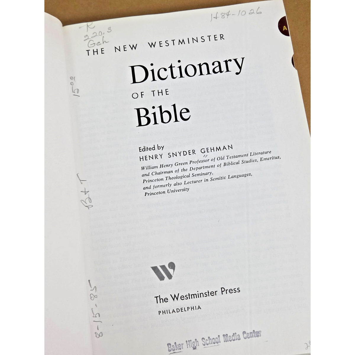 1970 New Westminster Dictionary of the Bible - Thumb-Indexed Illustrated