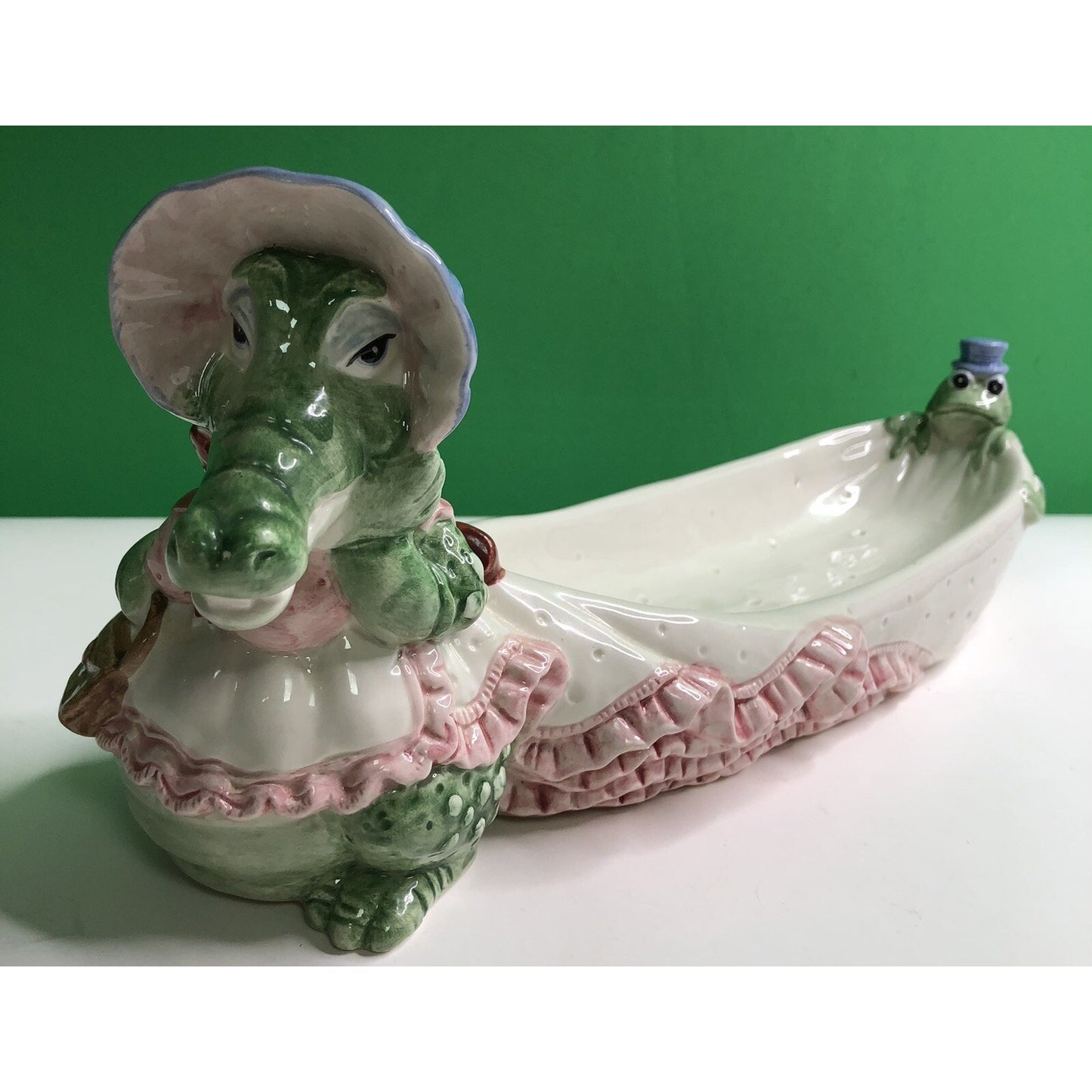 Vintage 1991 FITZ & FLOYD Alligator & Frog Candy Dish Cracker Tray Adorable