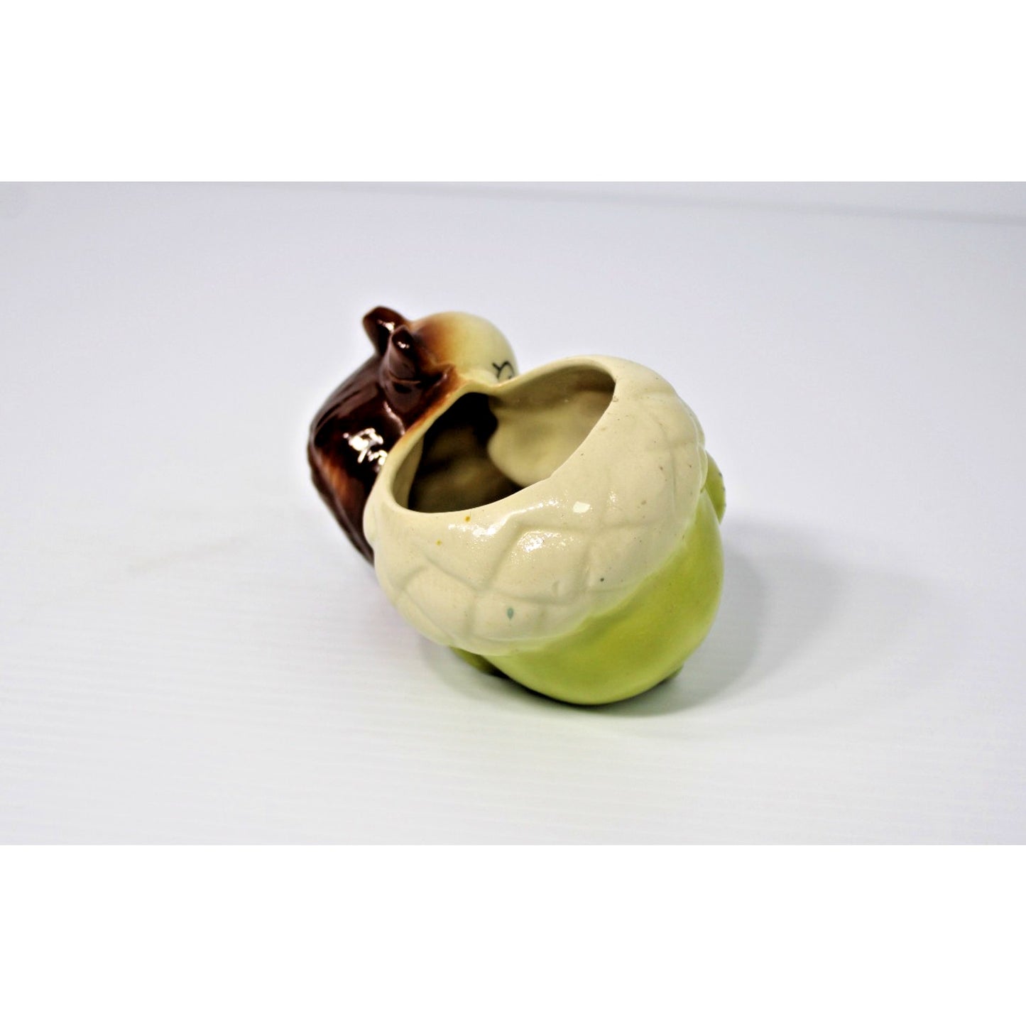 Kitschy 1950s Squirrel Planter w/ Acorn & Worm, Figural Forest Friends- Fun!