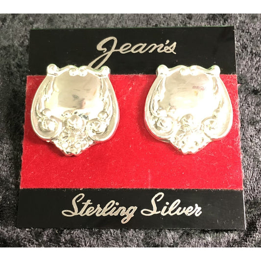 Vintage Sterling Silver Ornate Post Earrings 1.25” Jean’s Brand Repousse Style