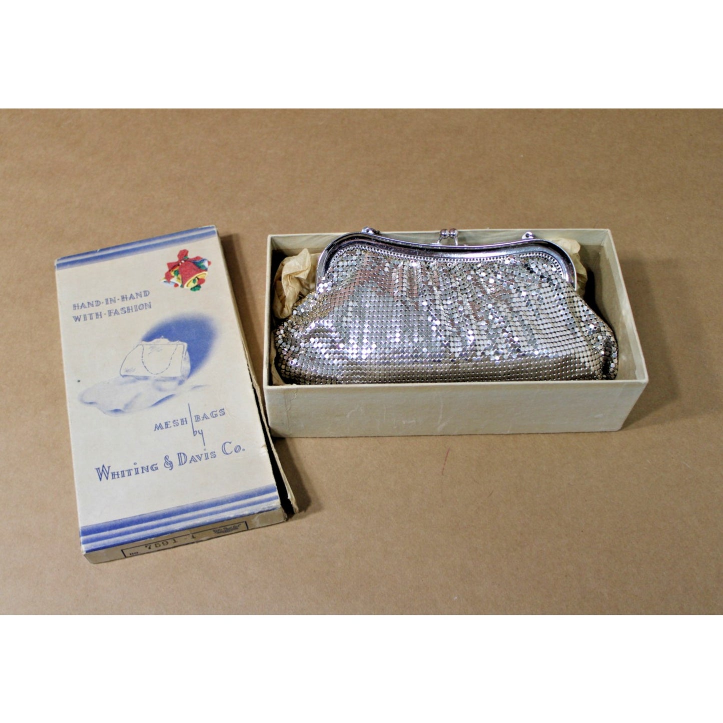 Vintage Silver Mesh Whiting & Davis Evening Bag with Original Box 7591-1