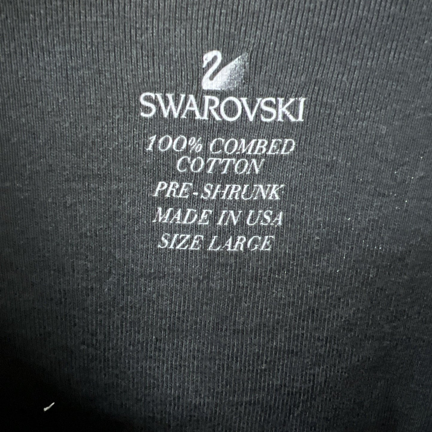 Swarovski Embossed Panda Bear Women's Black Short Sleeve Tee Size Large Cotton