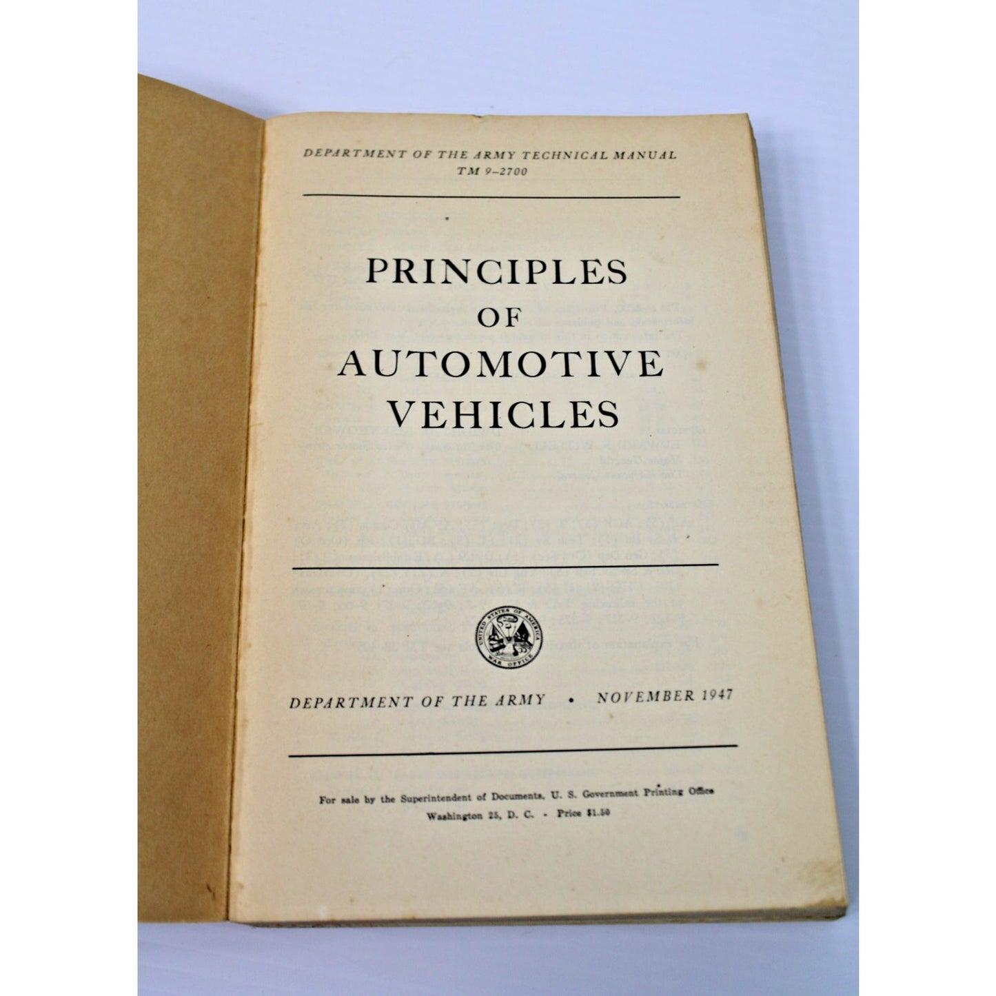 US Army Technical Book TM9-2700 Principles of Automotive Vehicles, 1947 Post-WW2