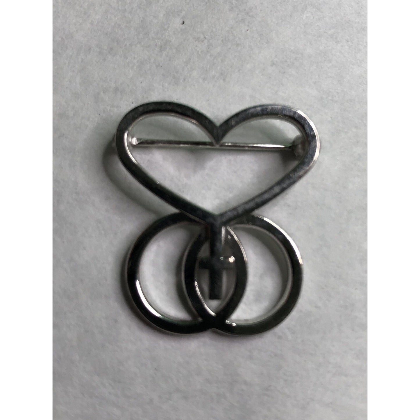 Vintage Signed D&C Sterling Silver Heart Infinity Cross Pin Brooch 1" Catholic
