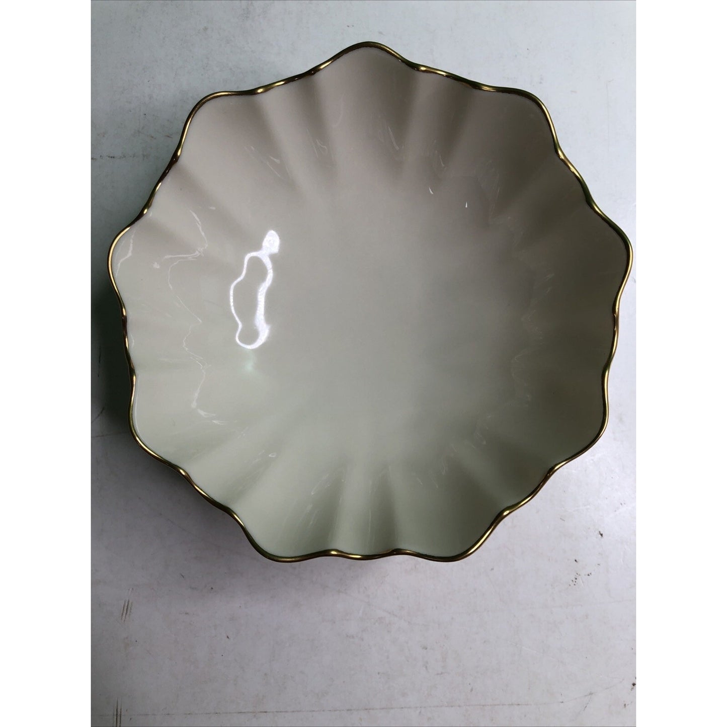Lenox Symphony Ivory Porcelain Scalloped Footed Bowl 24 Kt Gold Edging Trim 6"