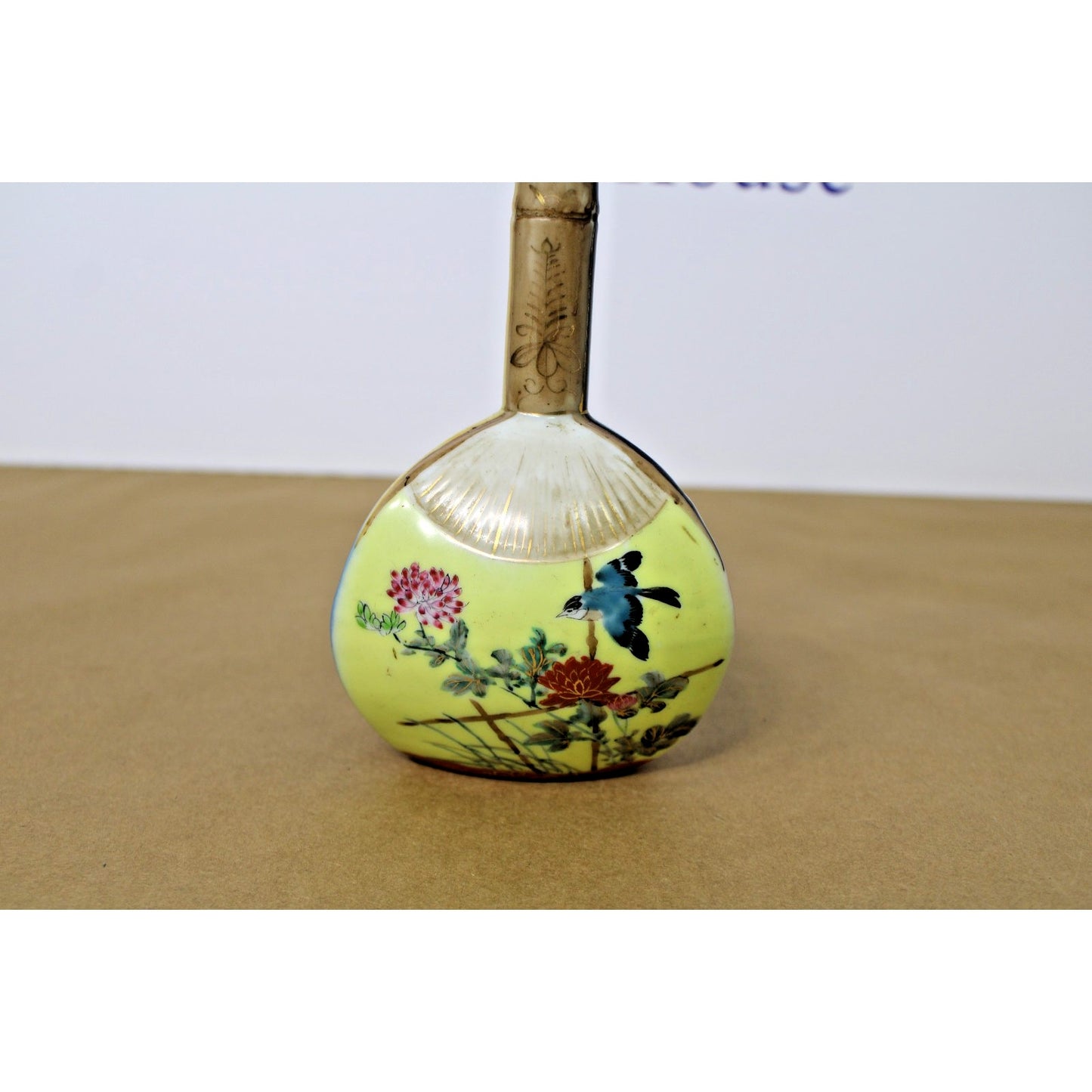 Antique Meiji Japanese Porcelain Kutani Bottle 3-Sided Vase Signed 9" Pastel