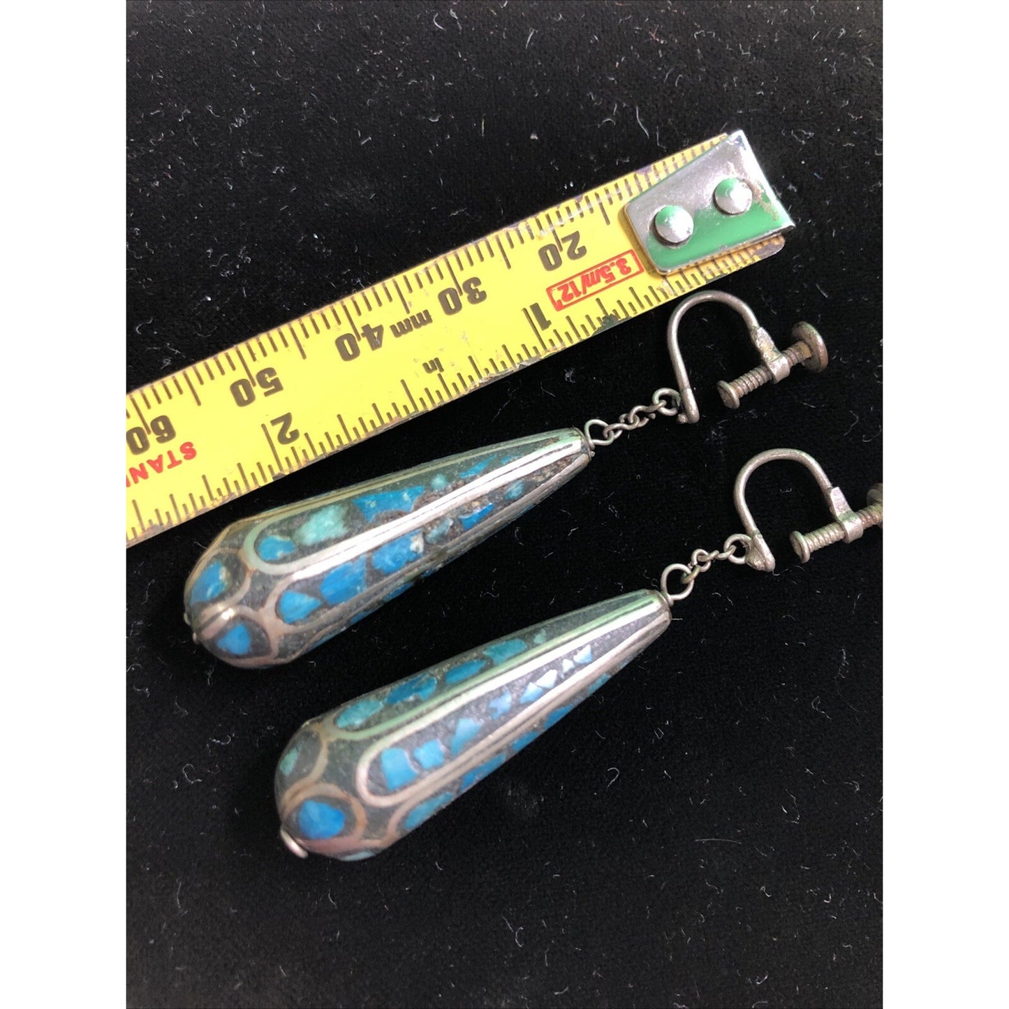 Unique Vintage Screw Back Turquoise Or Lapis Dangle Earrings