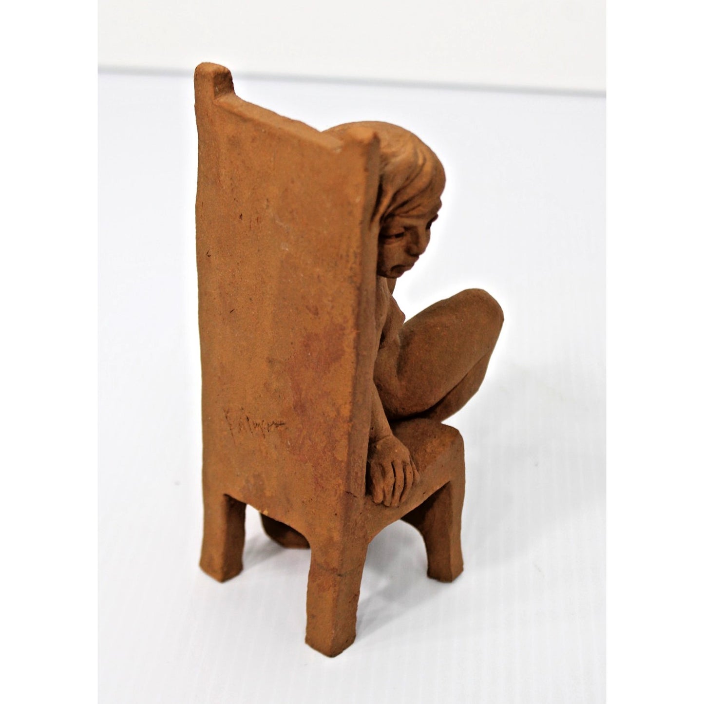 Original Art Sculpture- Terra Cotta- Seated Nude, Signed, 7.75" H