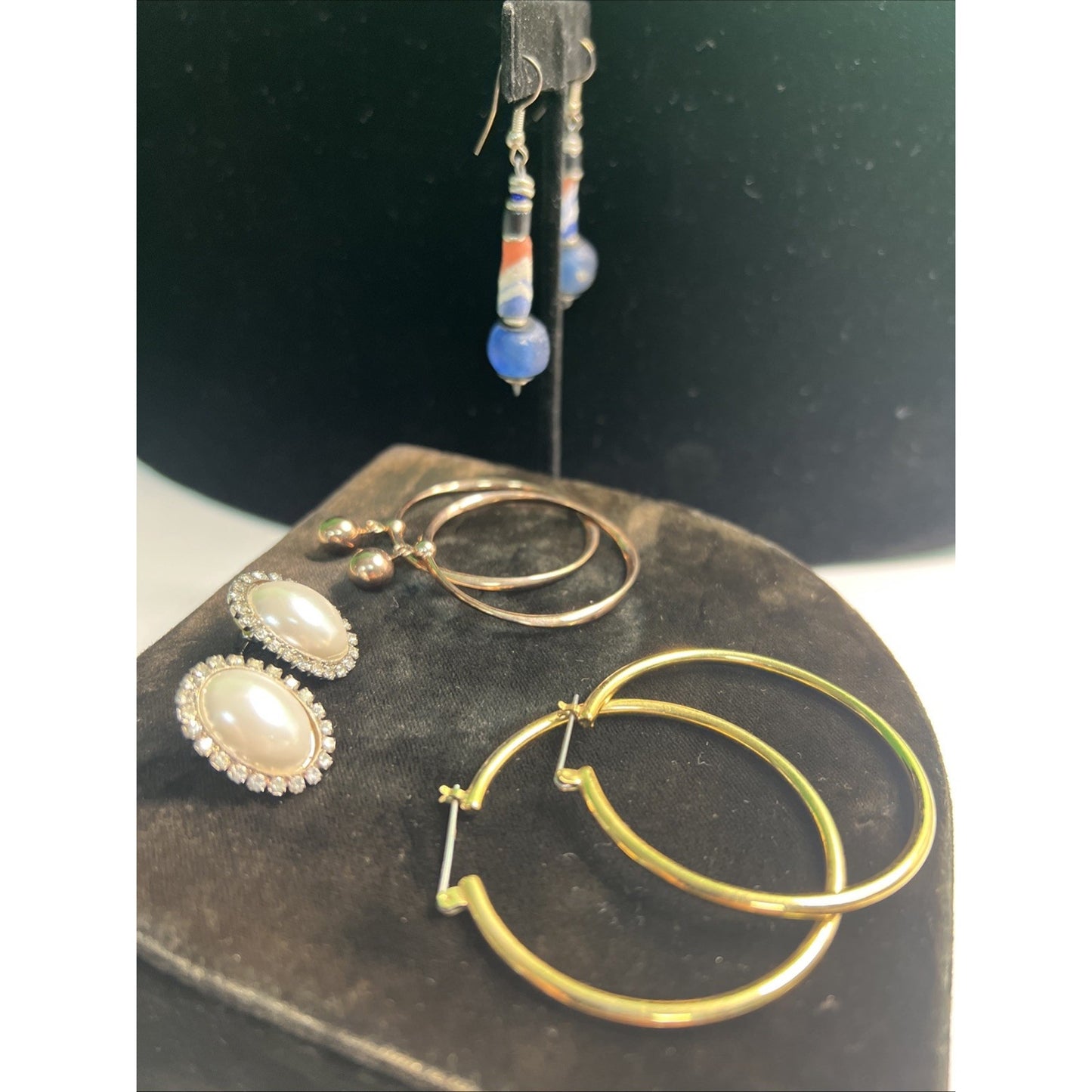 LOT OF MIXED STUD POST & DANGLE & HOOP EARRINGS 4 PAIRS Variety