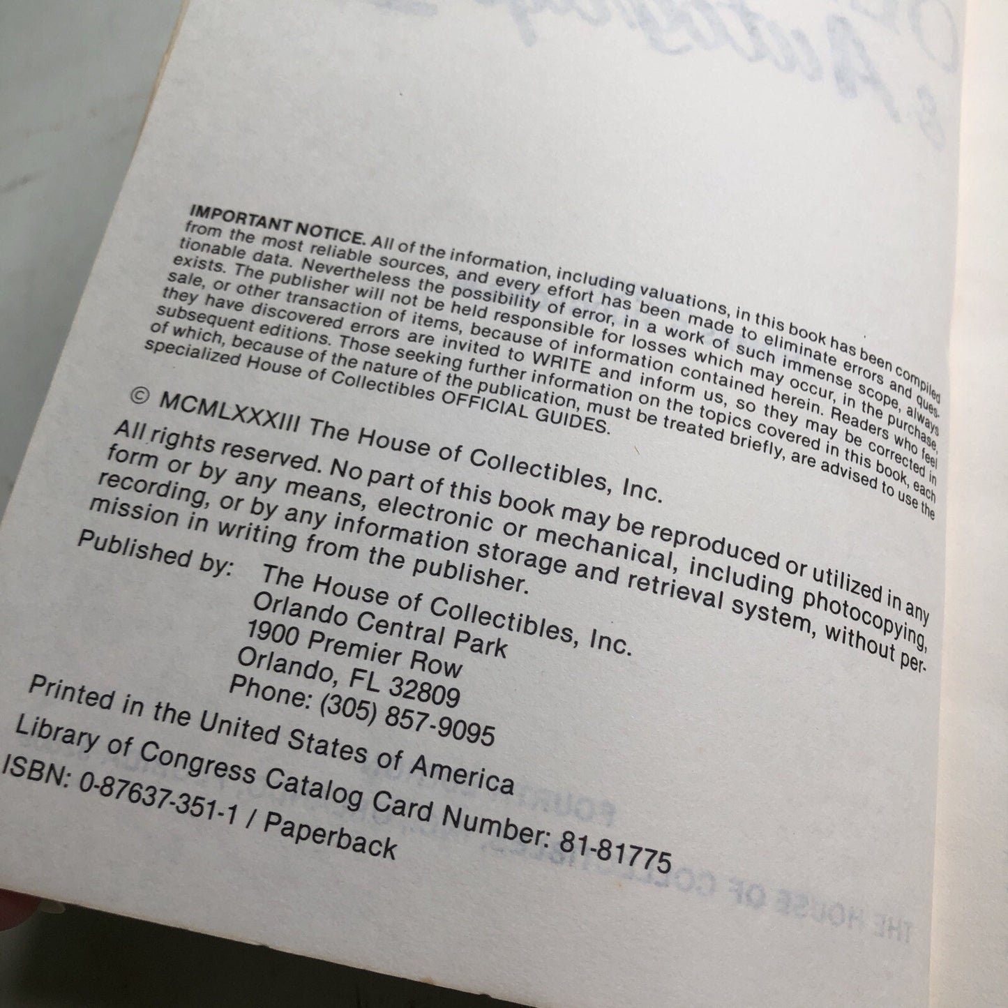 The Official 1983 Price Guide To Old Books & Autographs Fourth Edition