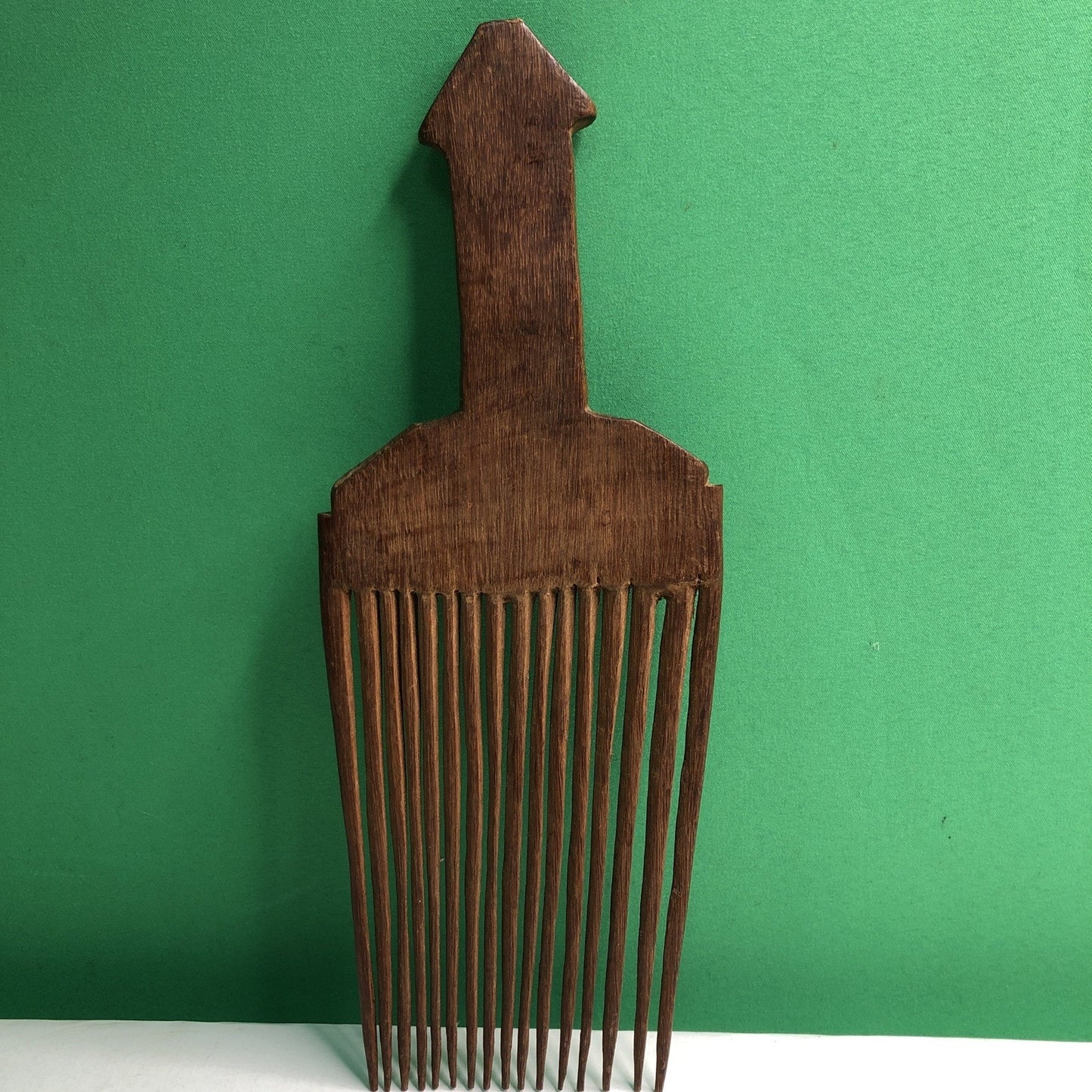 African Baule Tribe Wood Hair Pick Comb Hand Carved 10.25”