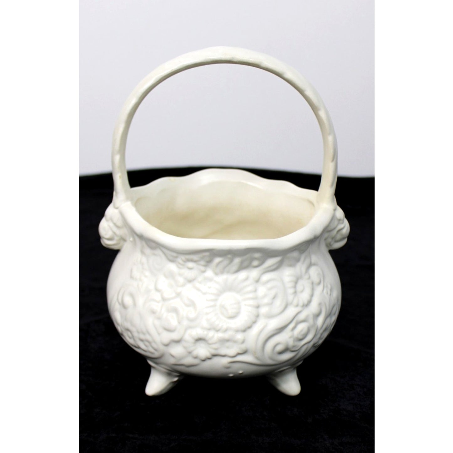 1940s Vintage Hull Pottery Footed Flower Basket Vase Centerpiece, 9.5"H
