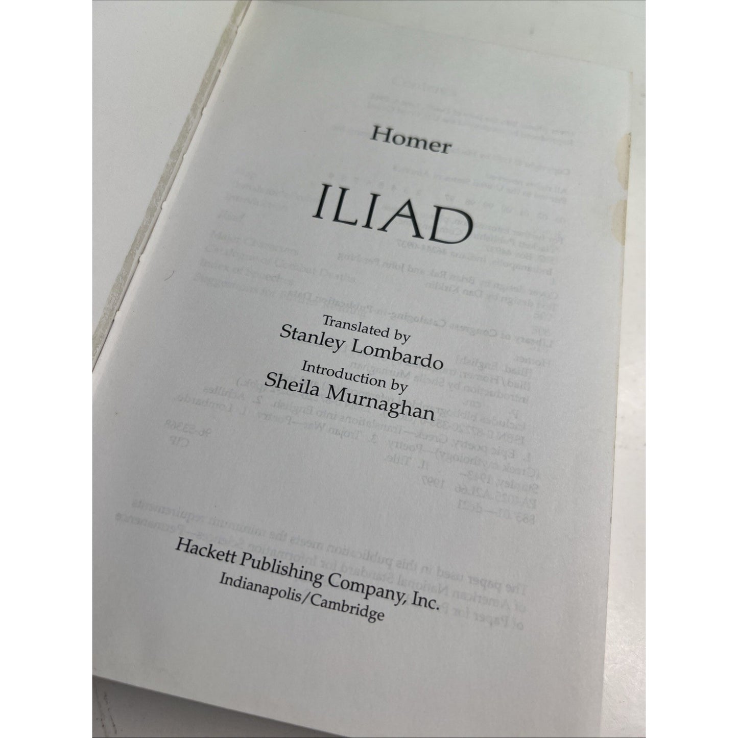 Iliad by Homer; Lombardo, Stanley (TRN); Murnaghan, Sheila (INT) HC DJ 1997