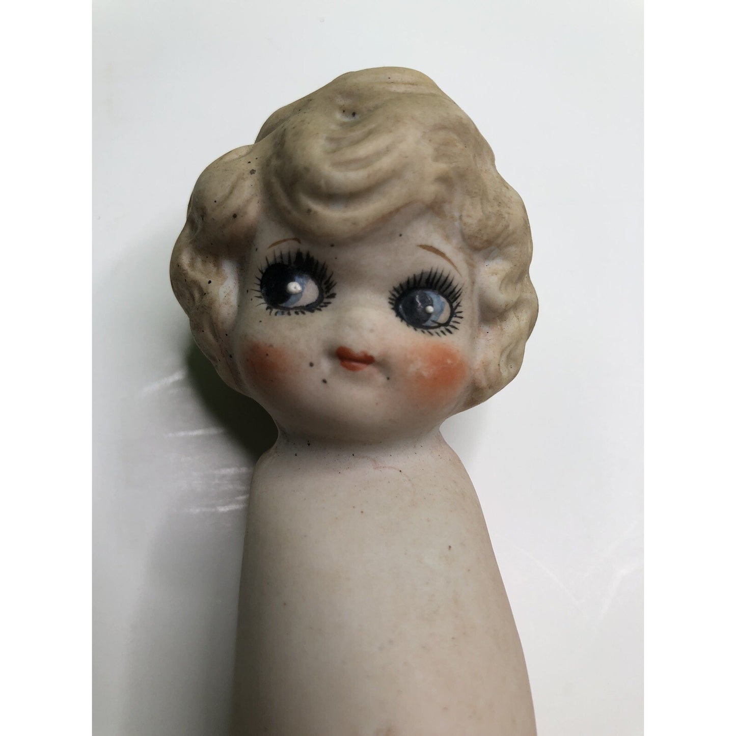 6” Bisque Girl Doll Side Glance Blonde Hair Blue Eyes No Arms Closed Legs