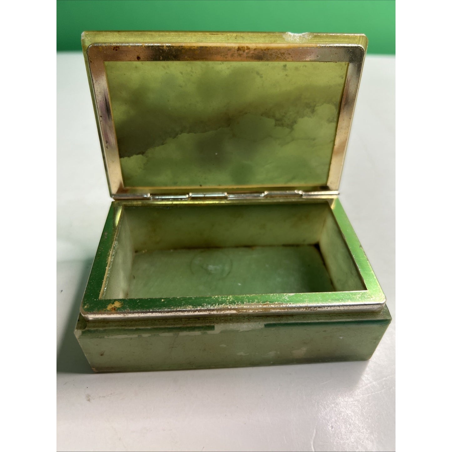 Vintage Italian Alabaster Marble Jewelry Trinket Box Pansies As Pictured