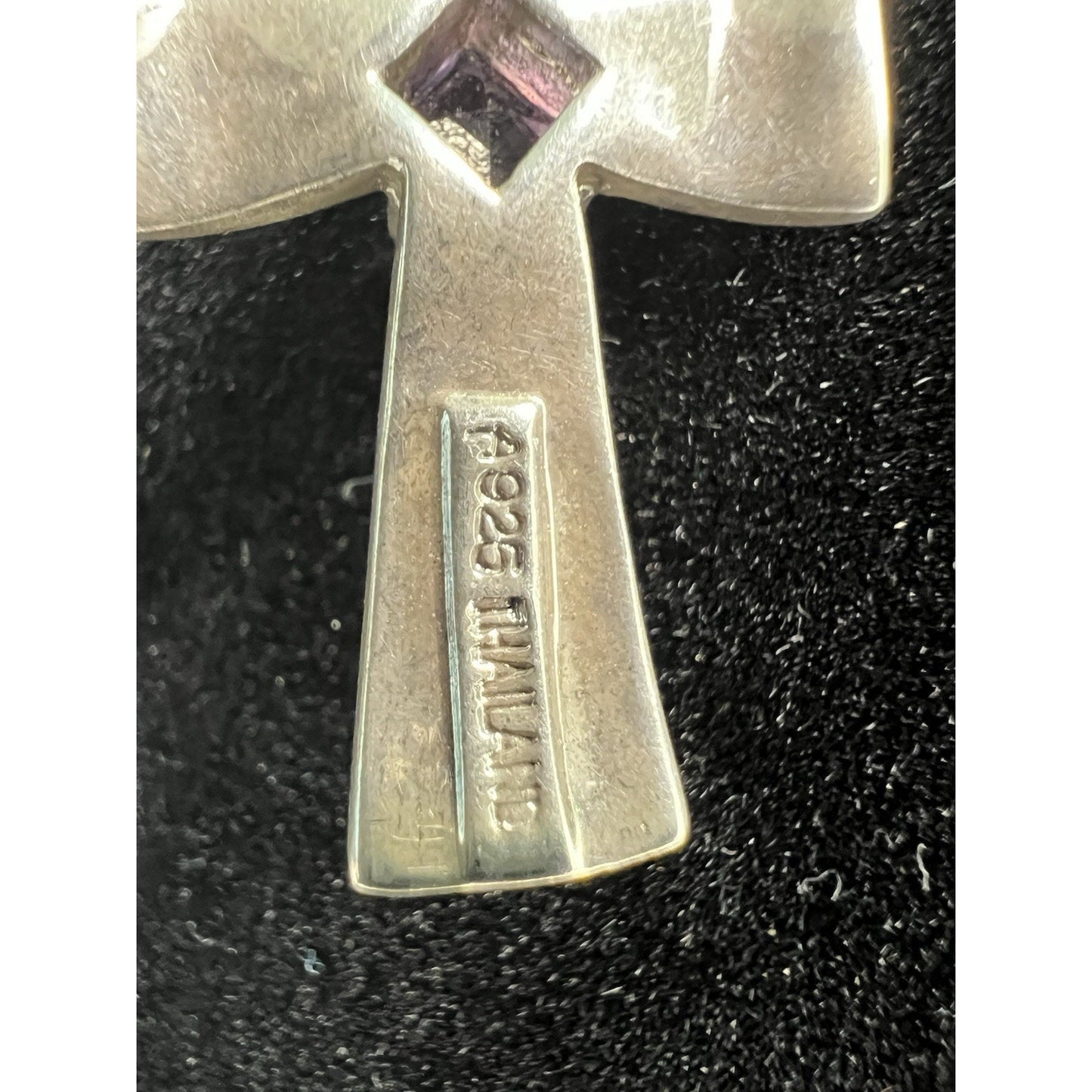 24” Sterling Silver 925 Chain And Cross Pendant Amethyst Purple Stone Necklace