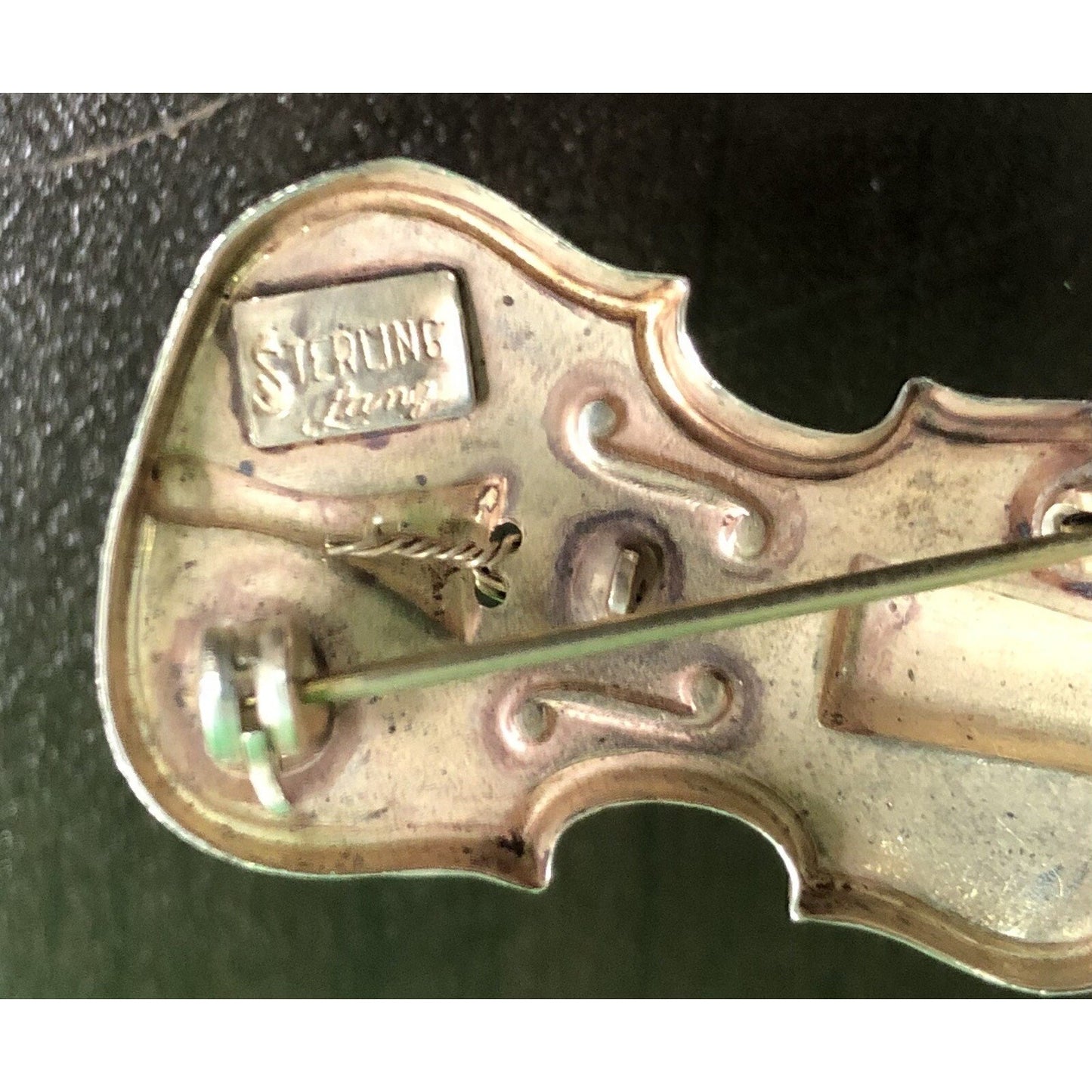 Vintage Lang Sterling Silver Violin Cello Pin Brooch 2.4"x.75" Music Instrument
