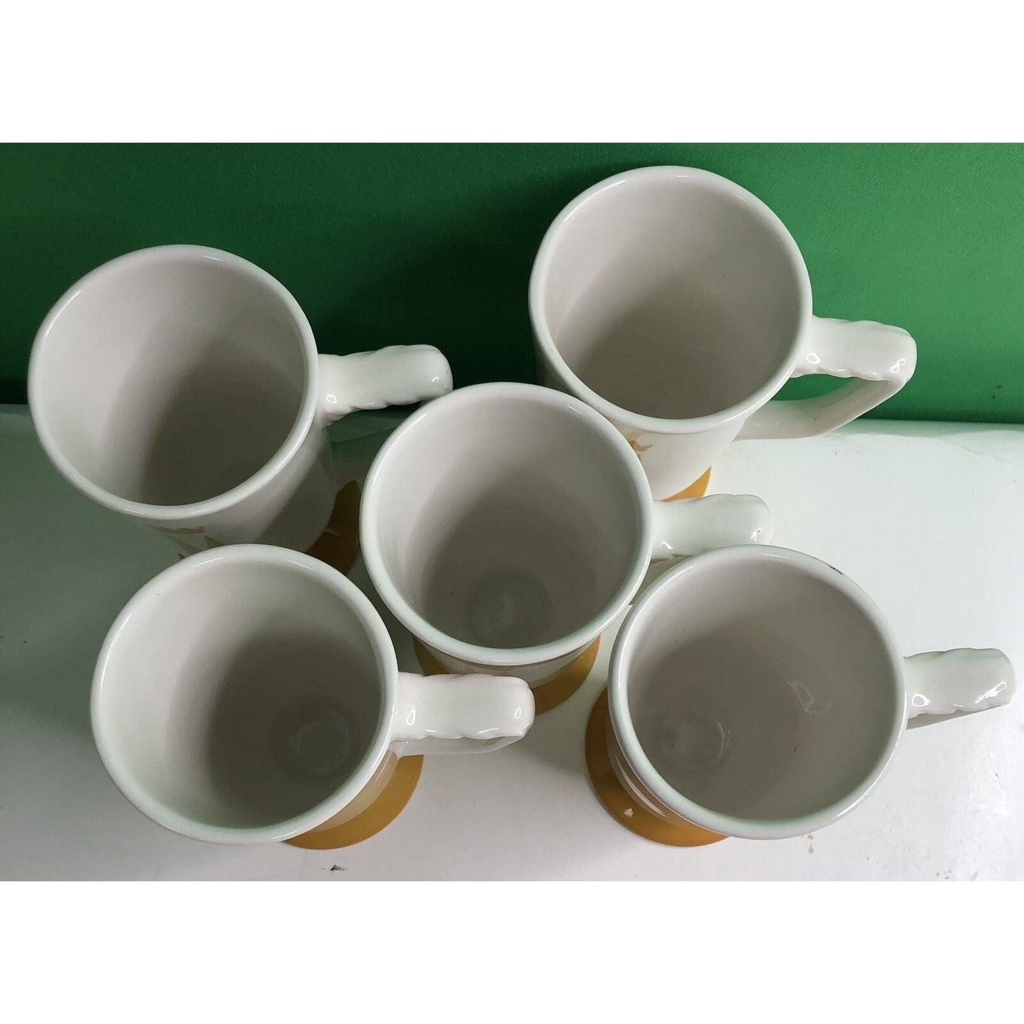 Set 5 Mid Century Homer Laughlin Marriott Gold Crown Footed Coffee Cups Mugs