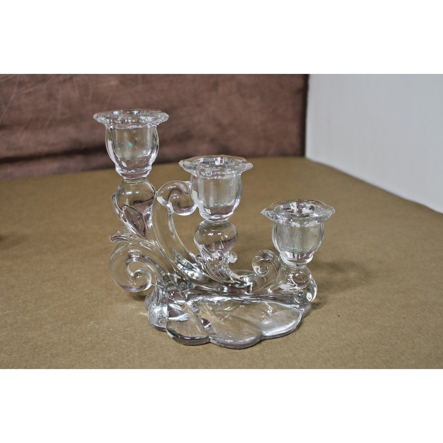 2 Vintage Cambridge Caprice 3 Light Candelabra Clear Glass Candle Holders 1950s