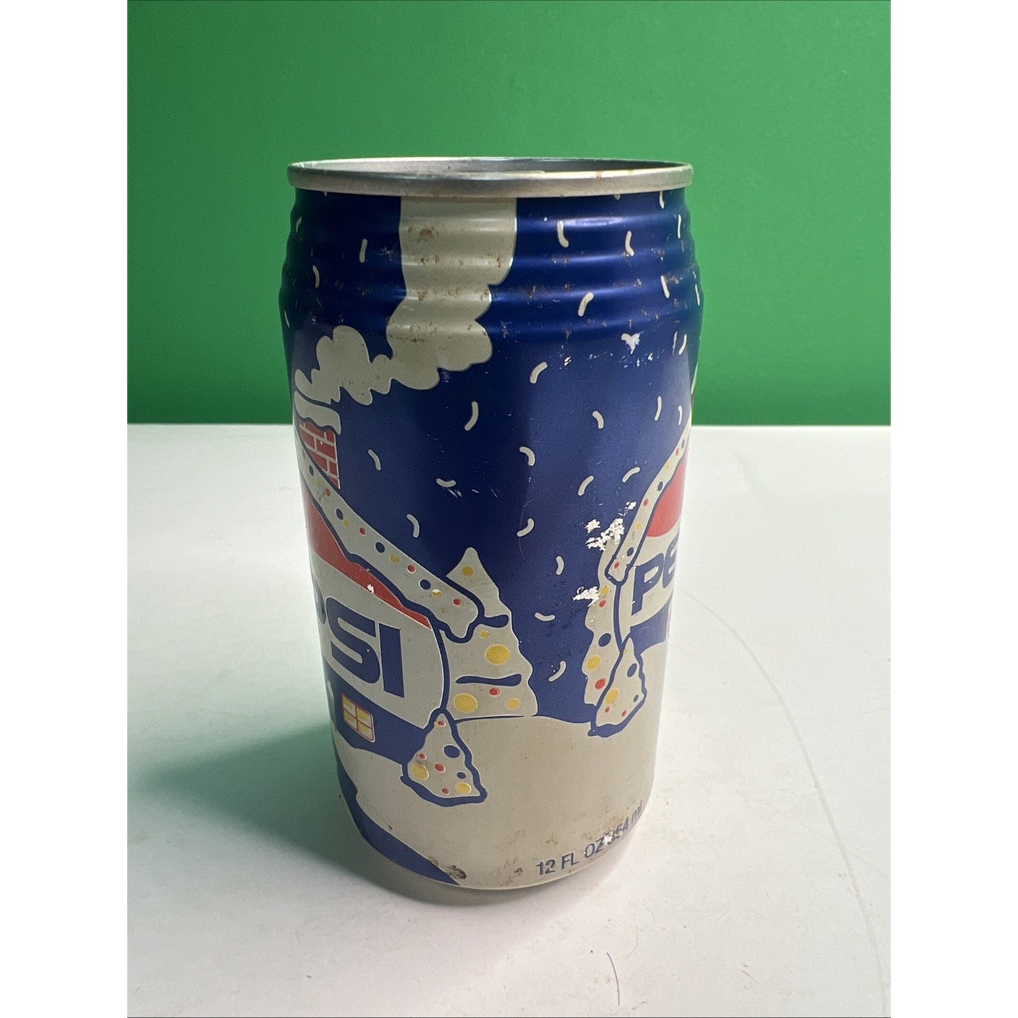 Vintage PEPSI 12 oz EMPTY CAN Winter Holiday House Design 1990's
