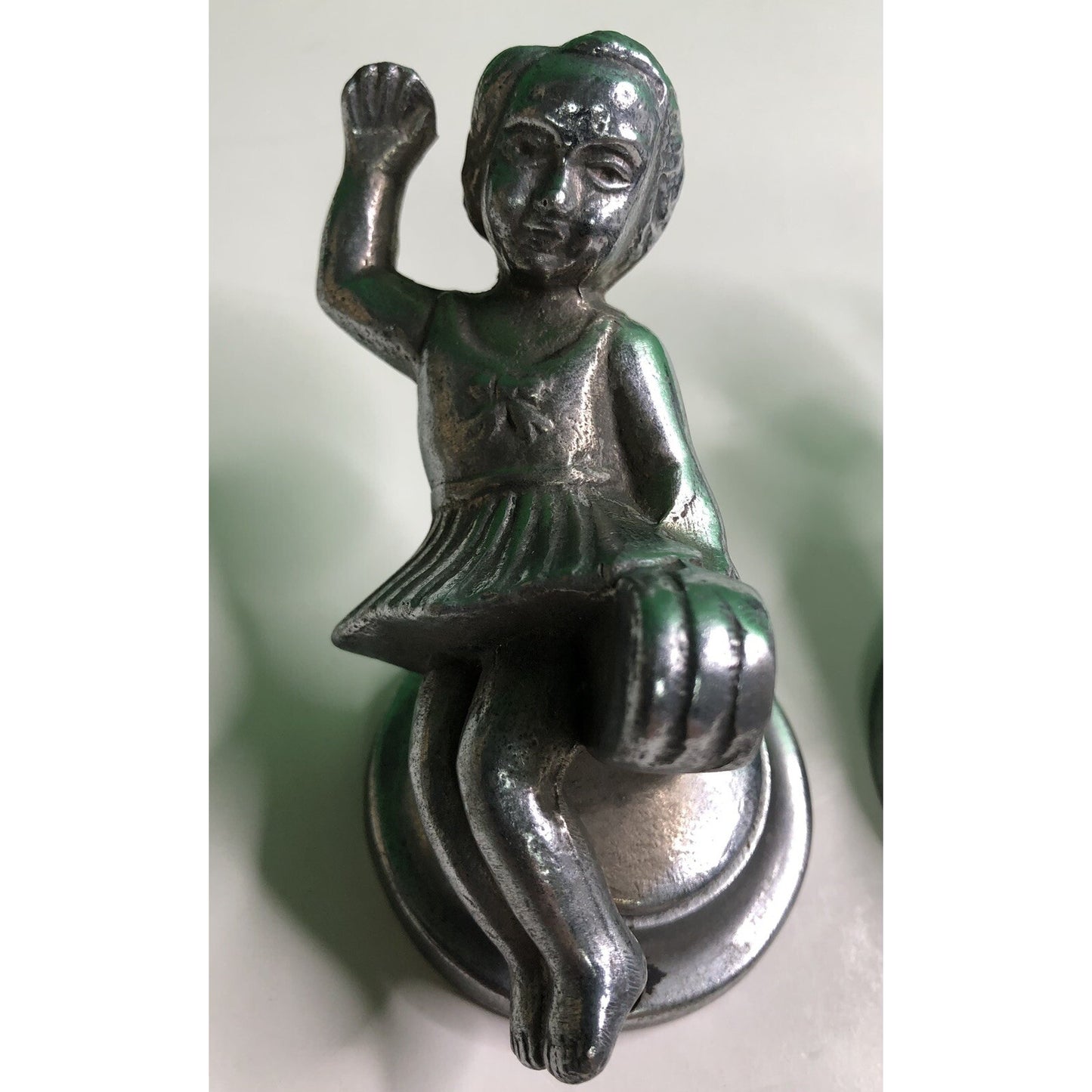 PAIR of Antique Cast Aluminum GIRLS Wall Mount TOWEL ROD HOLDER Kitchen Bath