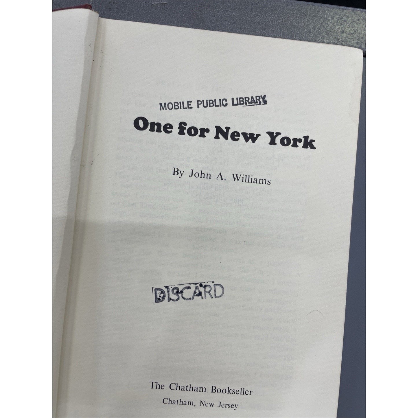 One for New York by John A. Williams 1975 HC REISSUE EX-LIBRARY
