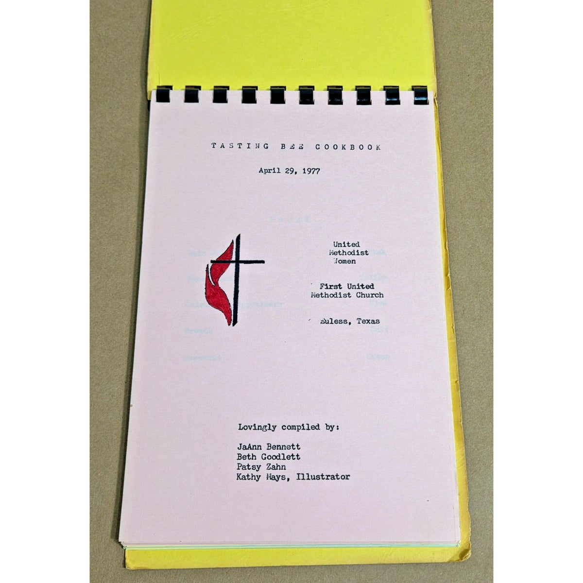 Vintage 1977 Tasting Bee Cookbook - Euless Texas Community Recipes - UMW