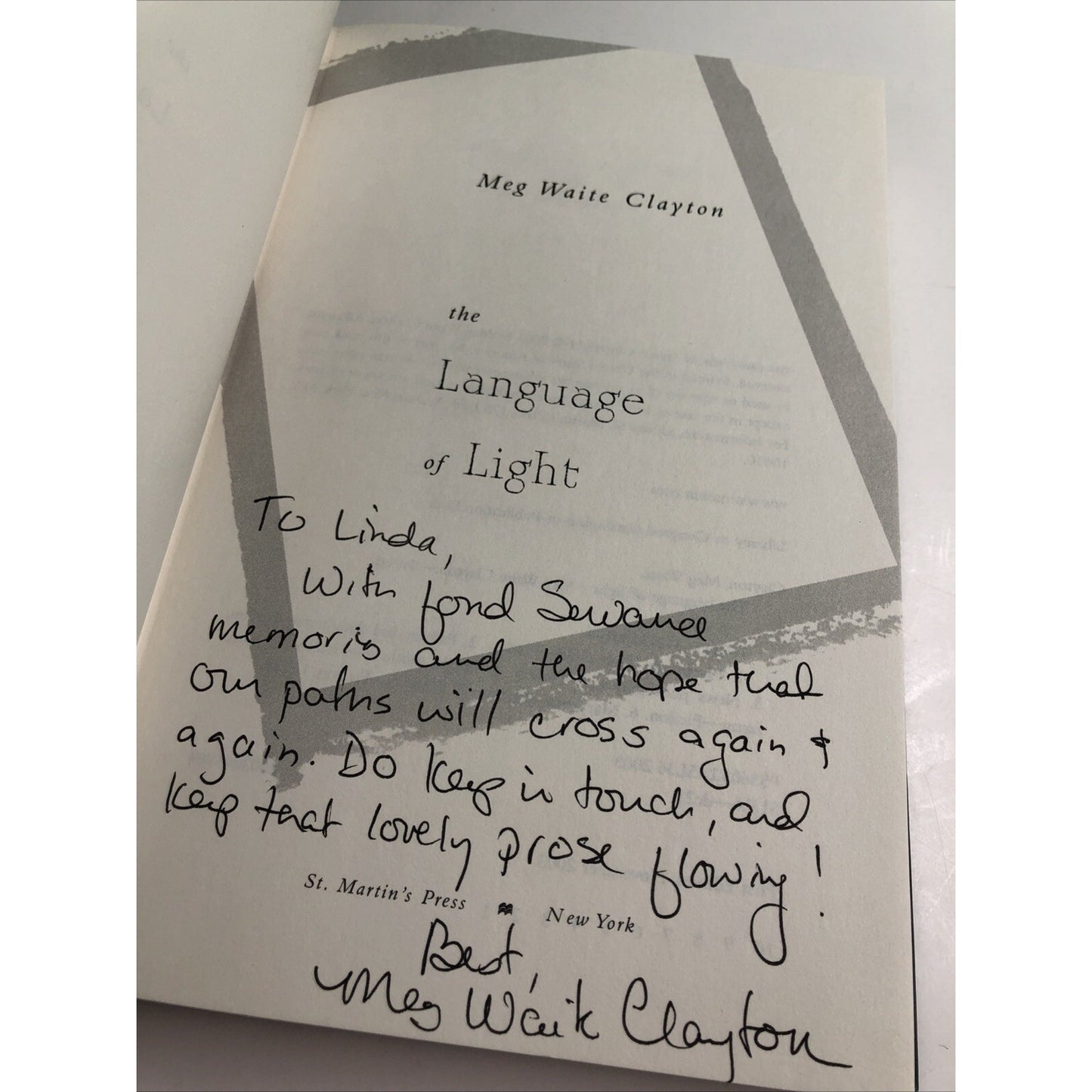 Language of Light by Meg Waite Clayton SIGNED 1st Edition Best Seller HC 2003