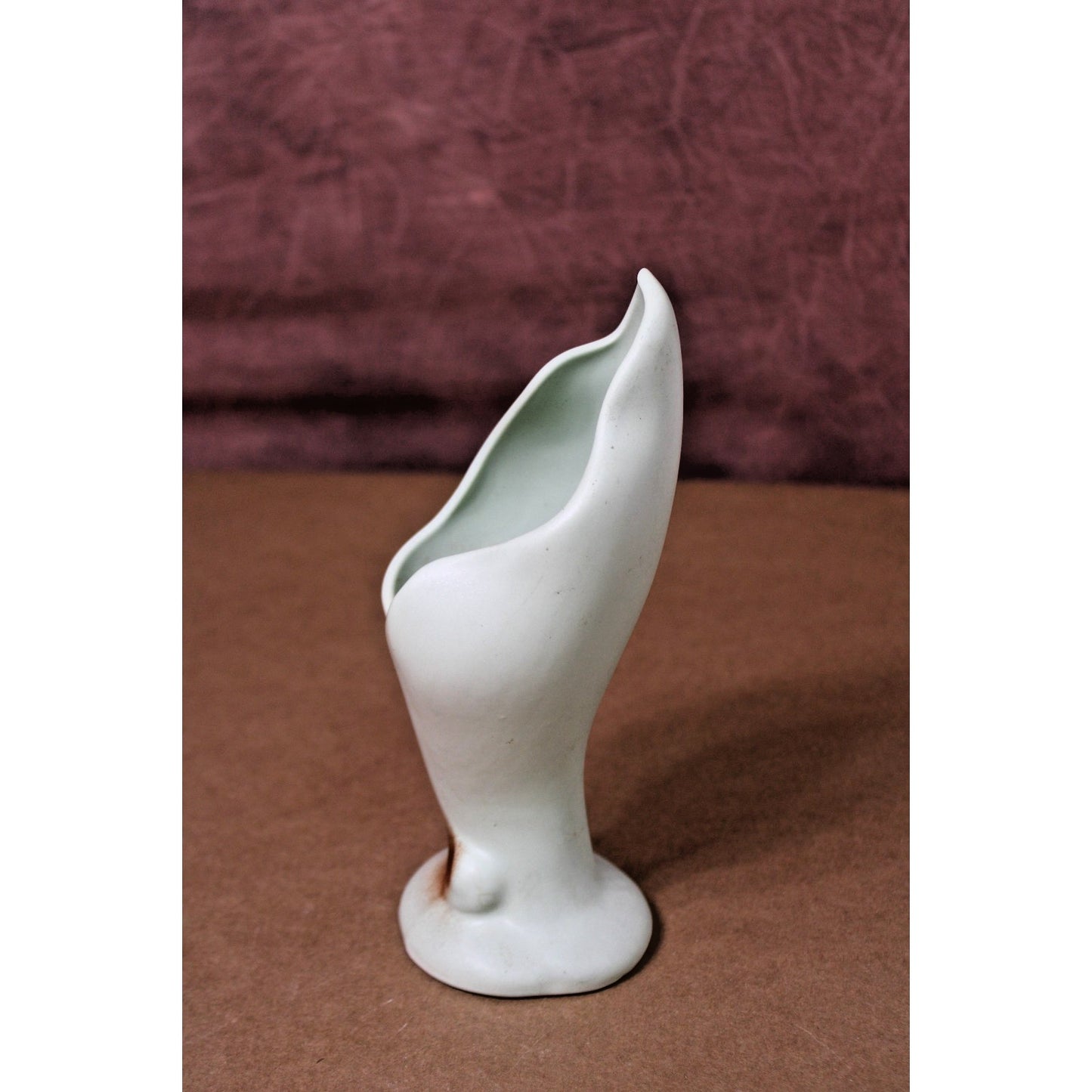 Vintage MCM Abstract Amorphous Matte Green Vase with Brown Accent, 8"H