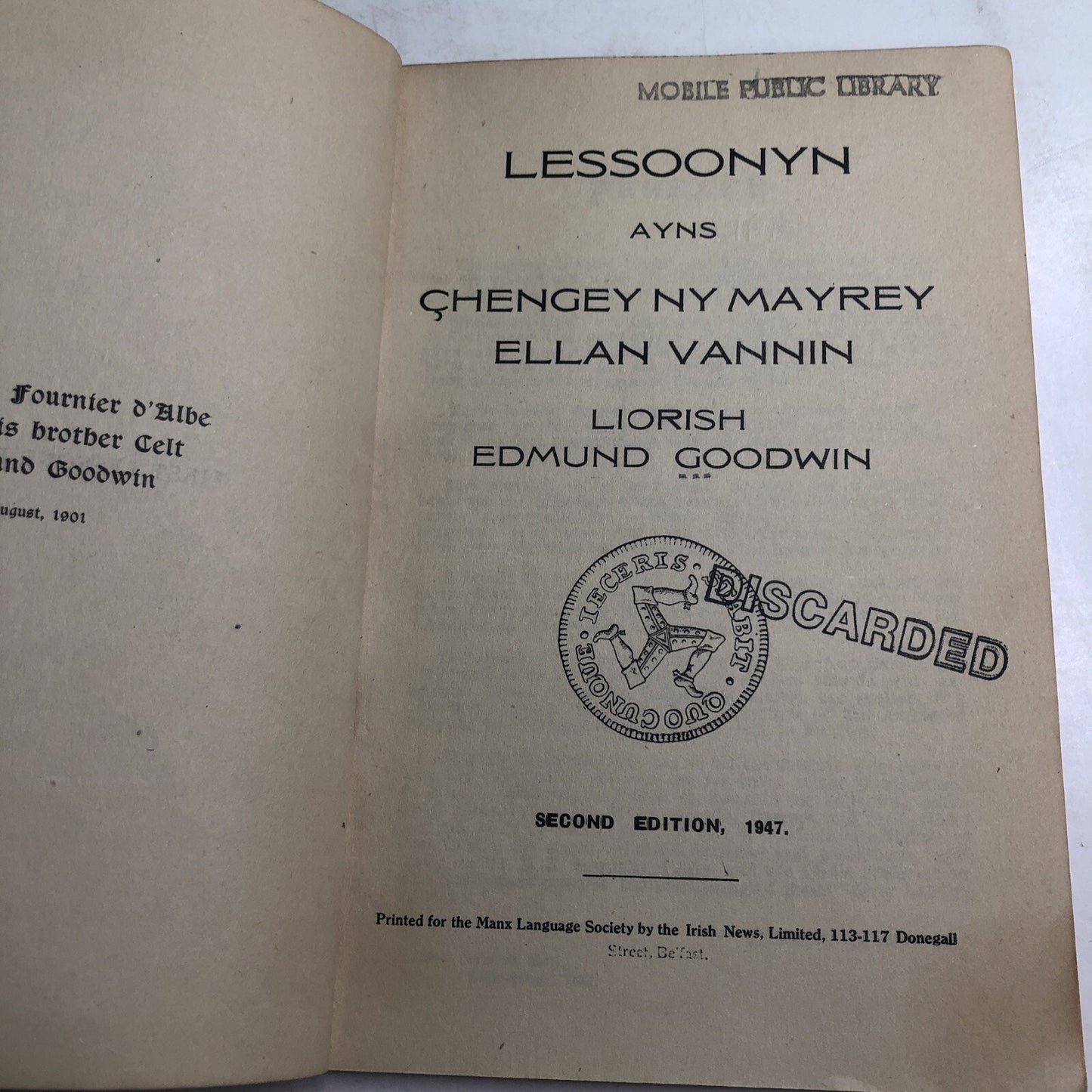First Lessons in Manx - Edmund Goodwin Paperback 1947 Ex Library