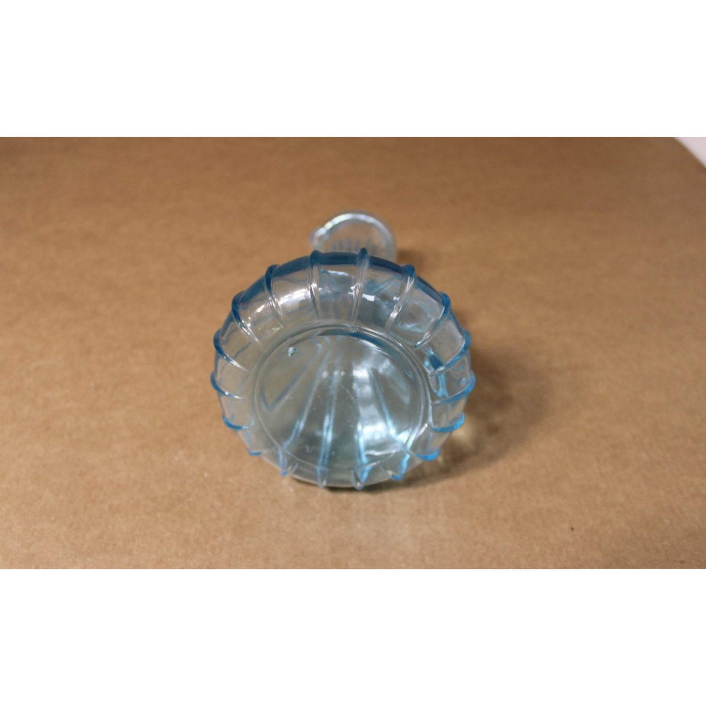 Vintage Aqua Fluted Glass Pitcher/ Bud Vase, 7.5" H Mid-Century Mod Unique MCM