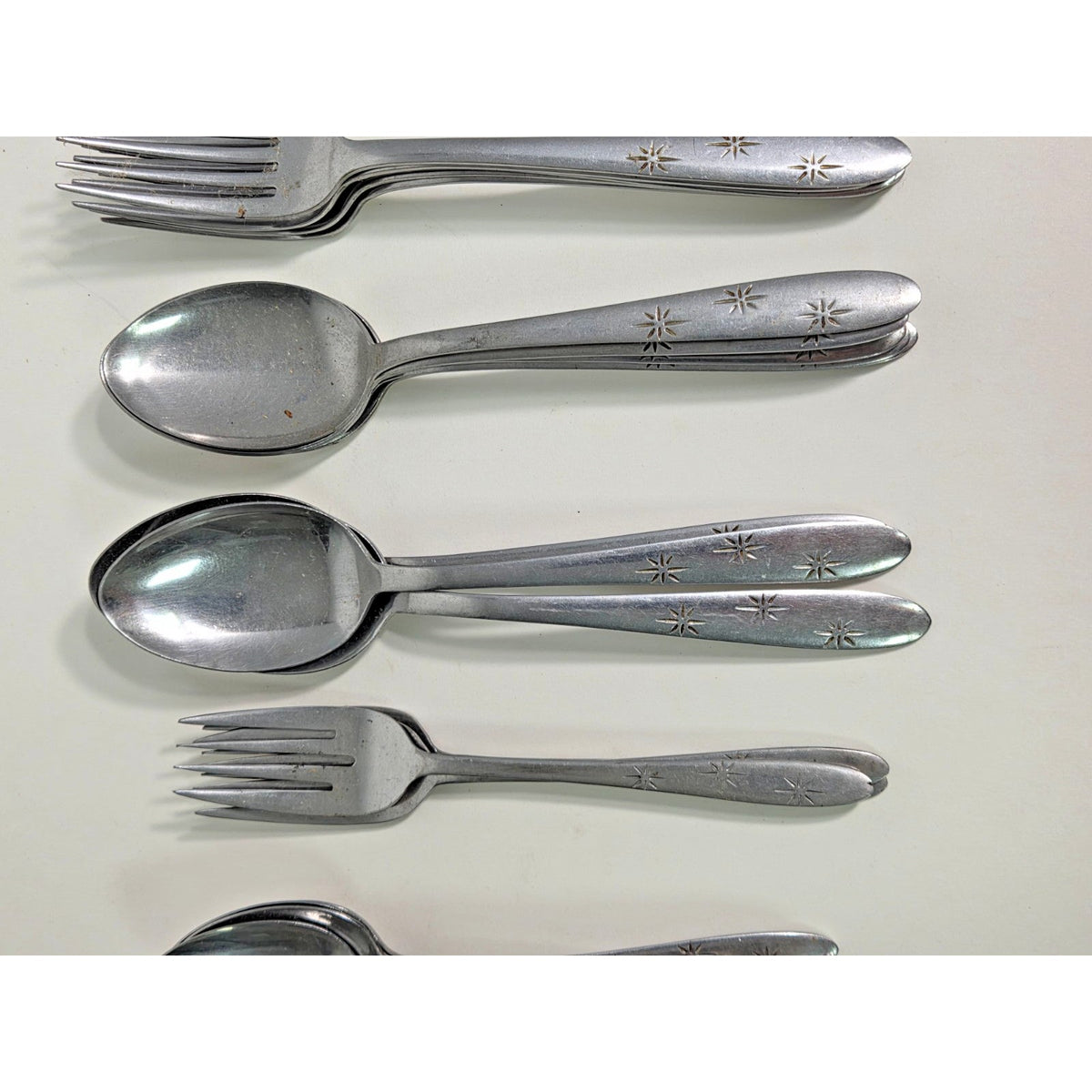Vintage MCM Starburst Flatware Set 35 Pieces Stainless Steel Eames Era