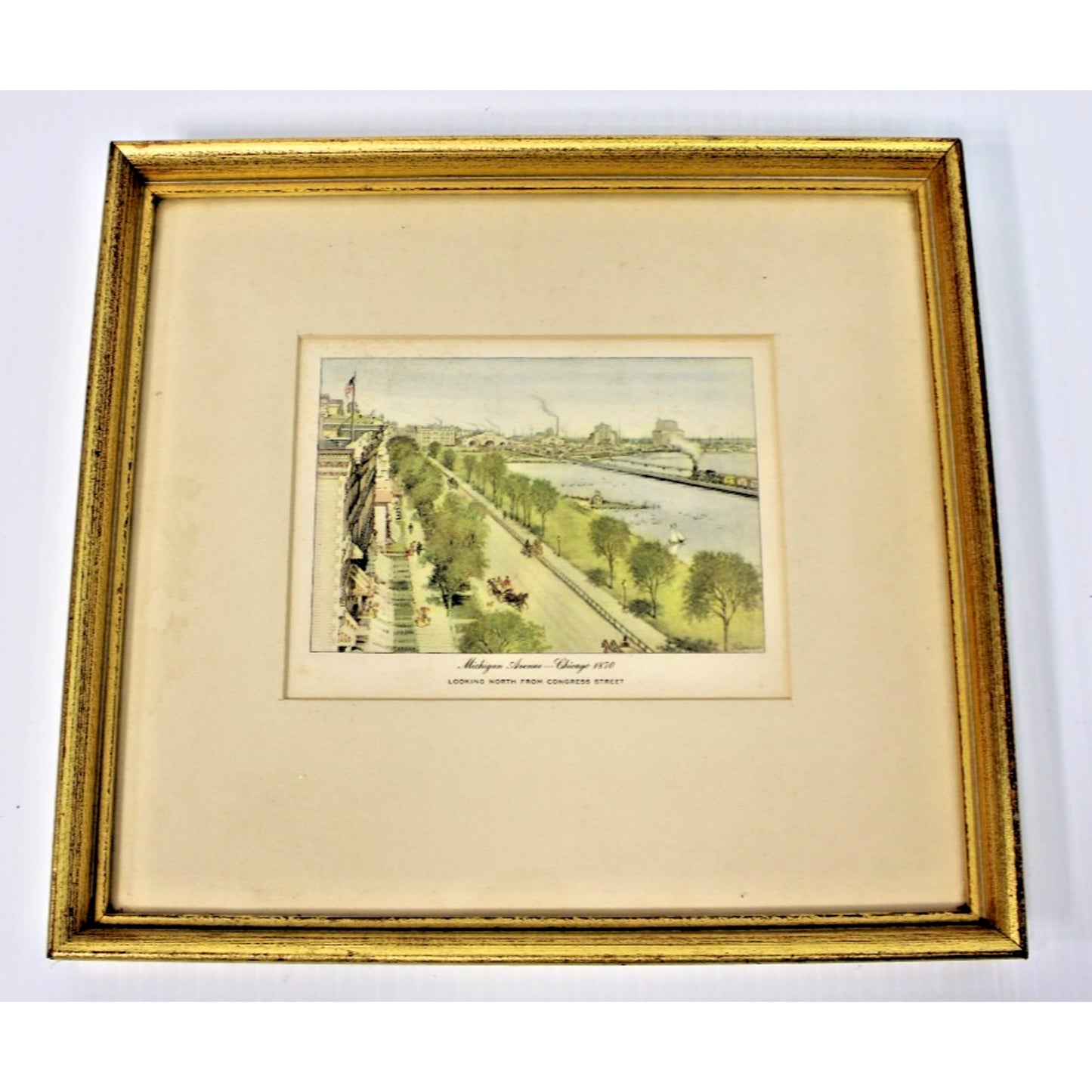 Michigan Ave- Chicago, 1870 Framed Hand-tinted Etching- Richards- Pre-Great Fire