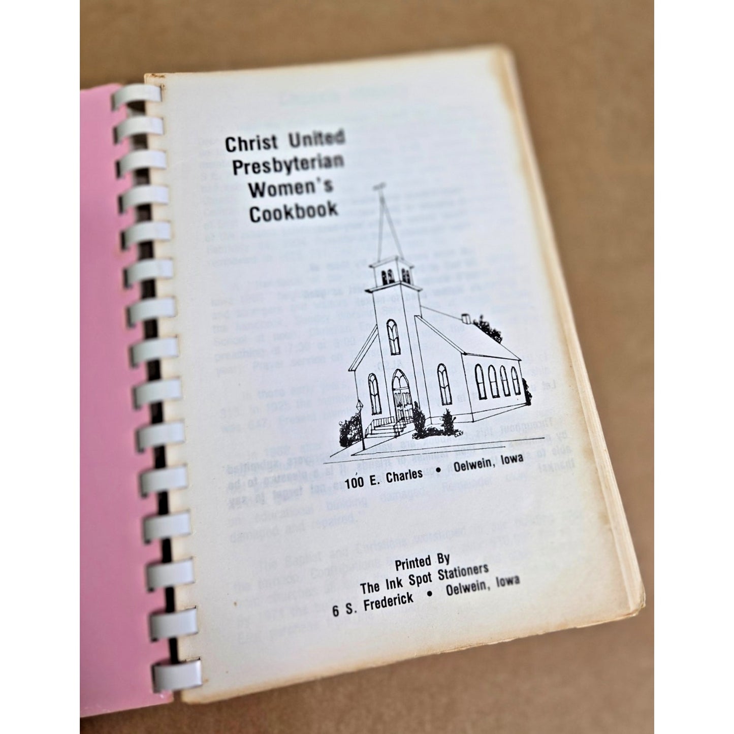Vintage Oelwein Iowa Centennial Cook Book 1885-1985 Presbyterian Church History