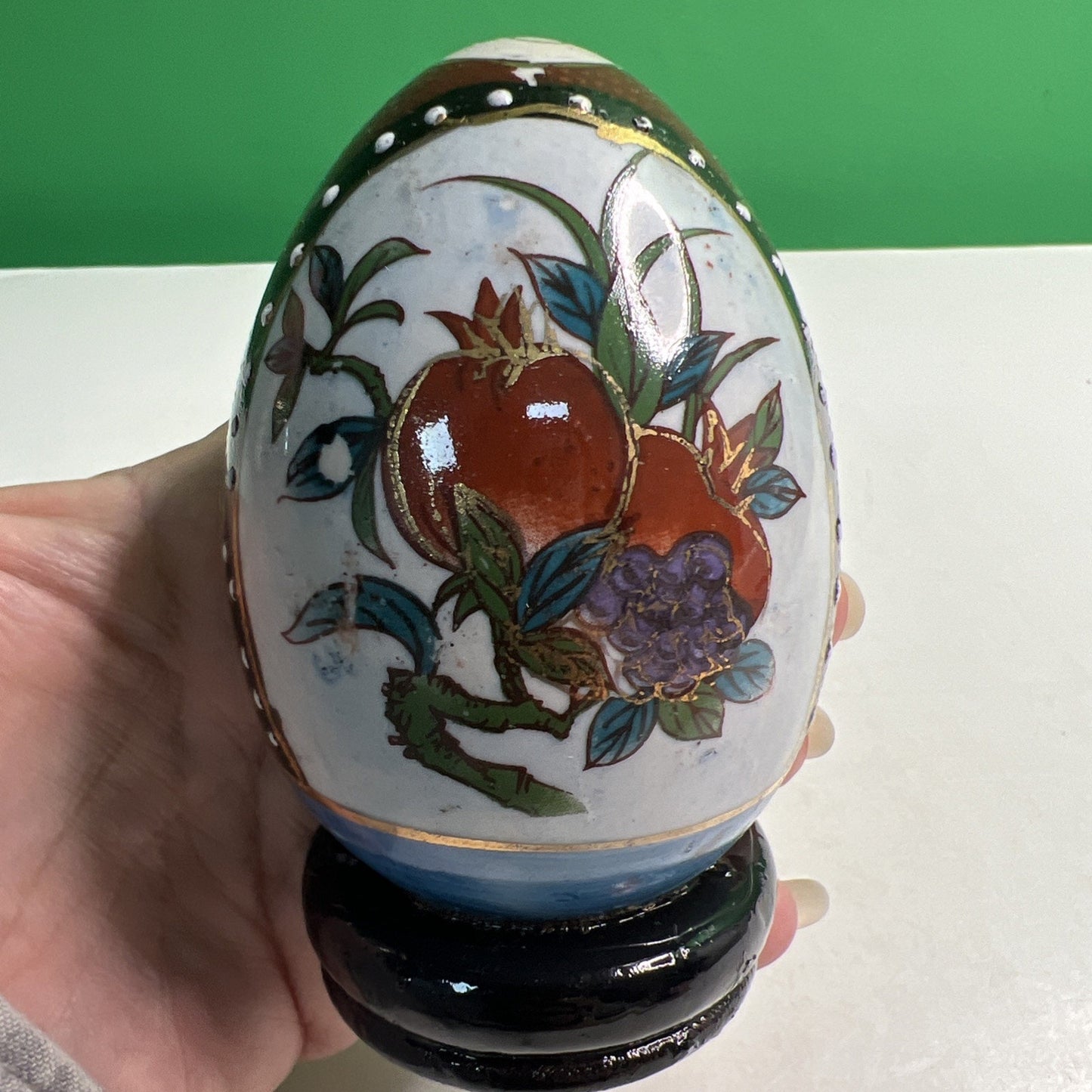Vtg Satsuma Hand Painted Asian Oriental Chinese Ceramic Egg Fruit Floral