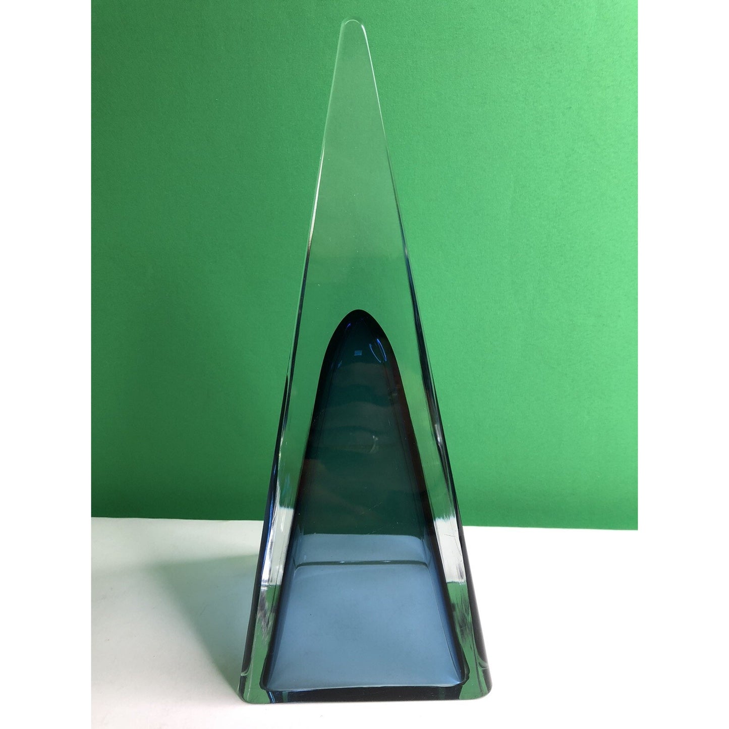 Vintage Cobalt Blue & Clear Crystal Pyramid Glass Triangle 12” High