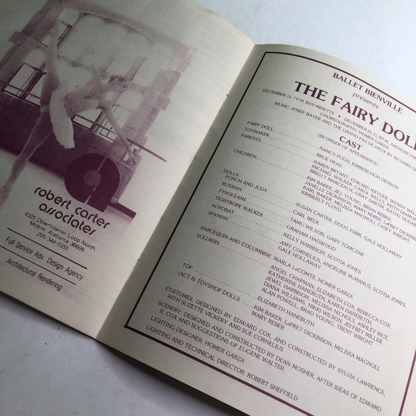 1980’s Ballet Bienville Program The Fairy Doll Mobile AL Gulf Coast Dance Advert