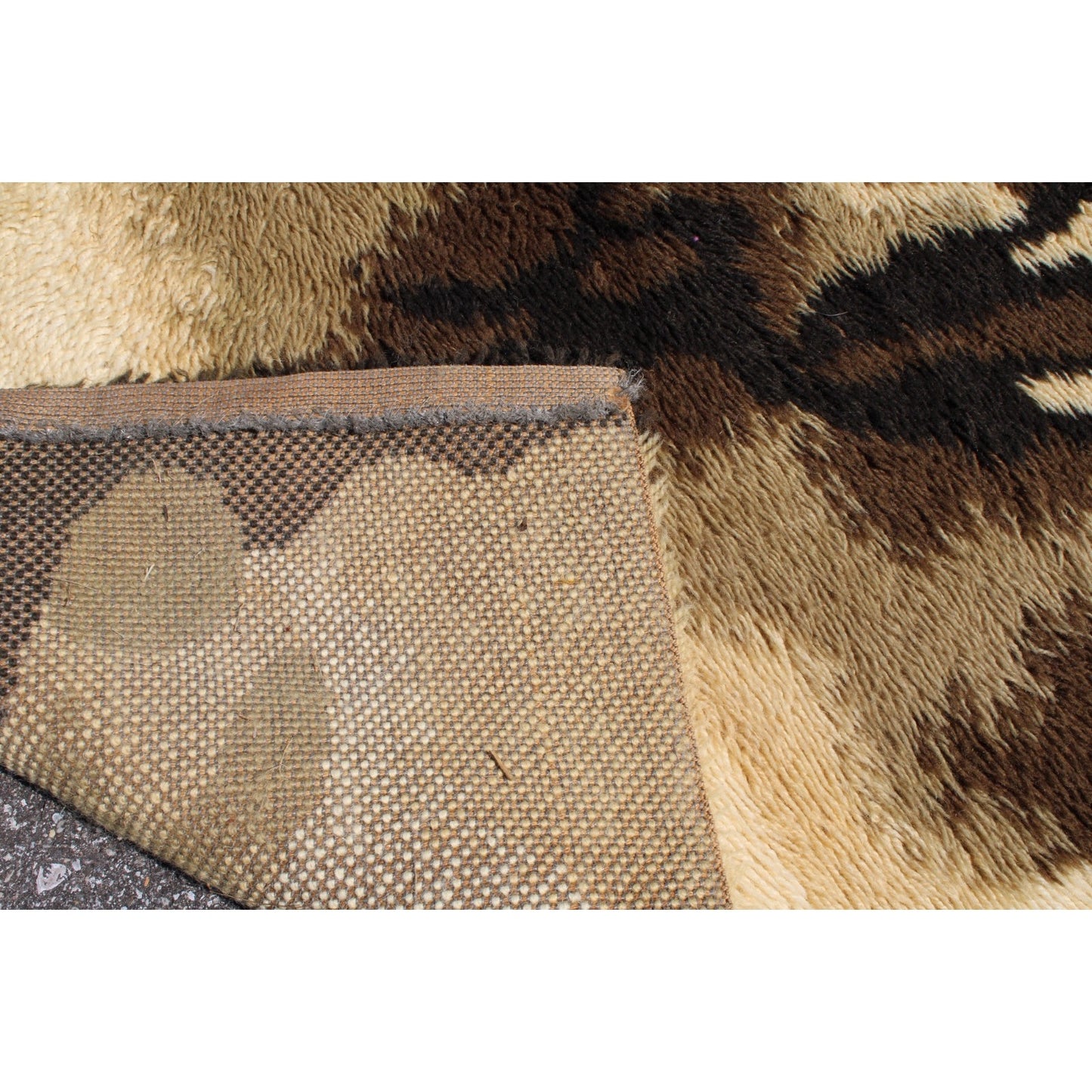 1970s Danish Modern Wool Rug by Ege Rya- 6' x 9' Tan Brown Shag Abstract Groovy