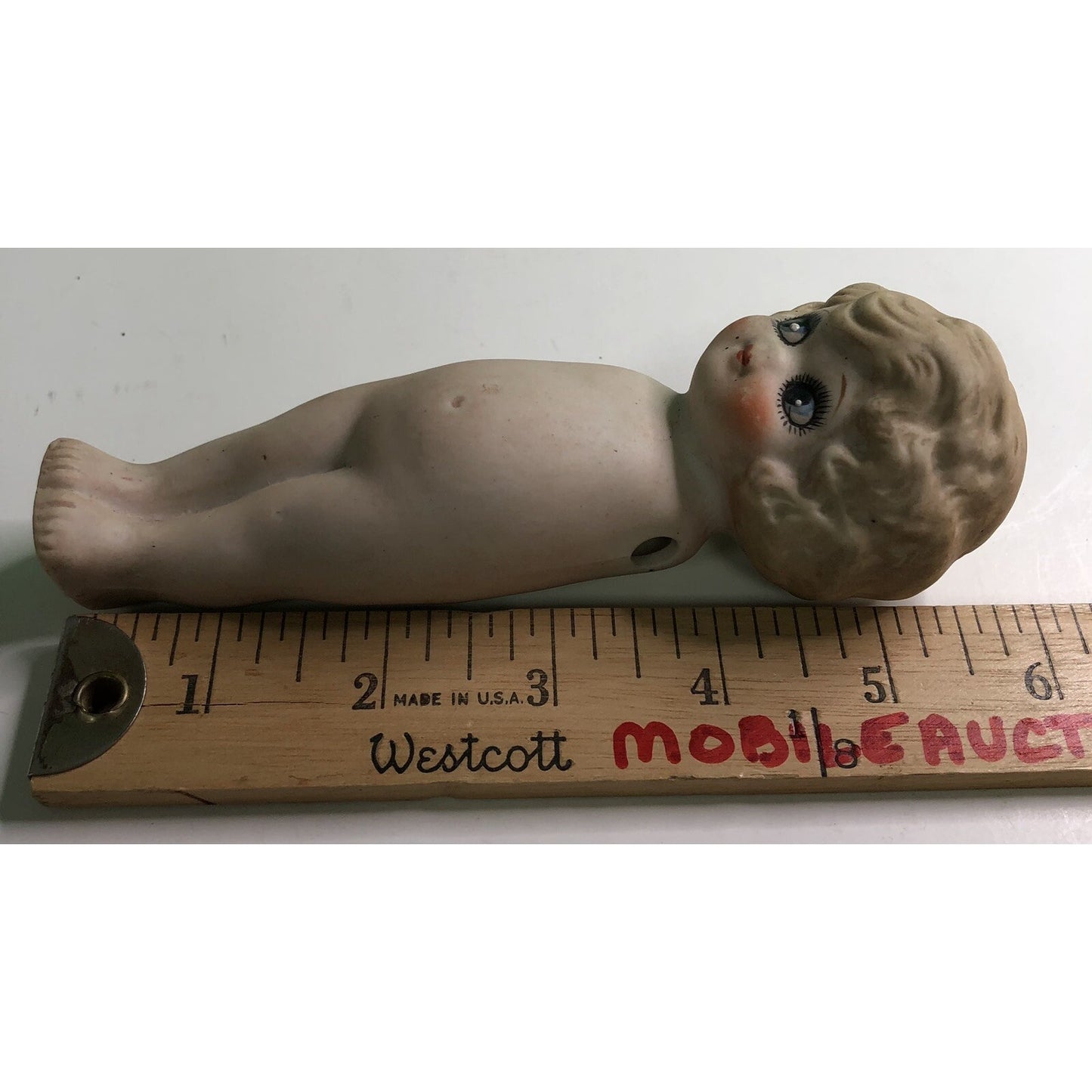 6” Bisque Girl Doll Side Glance Blonde Hair Blue Eyes No Arms Closed Legs