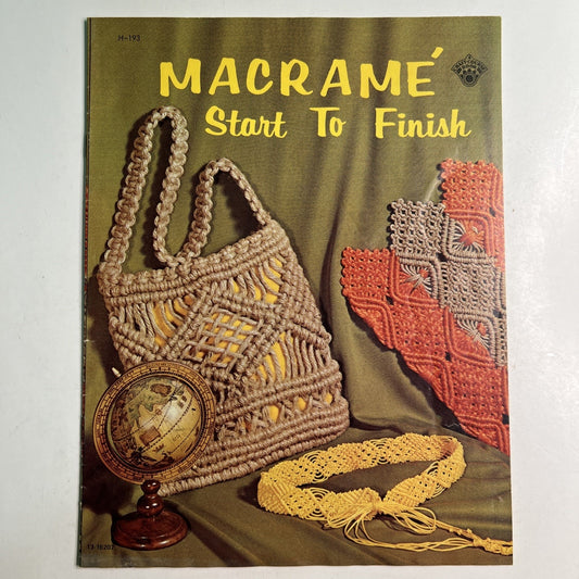 1971 Craft Course H-193 Macrame Start Finish Patterns Purse Necklace Belt Décor