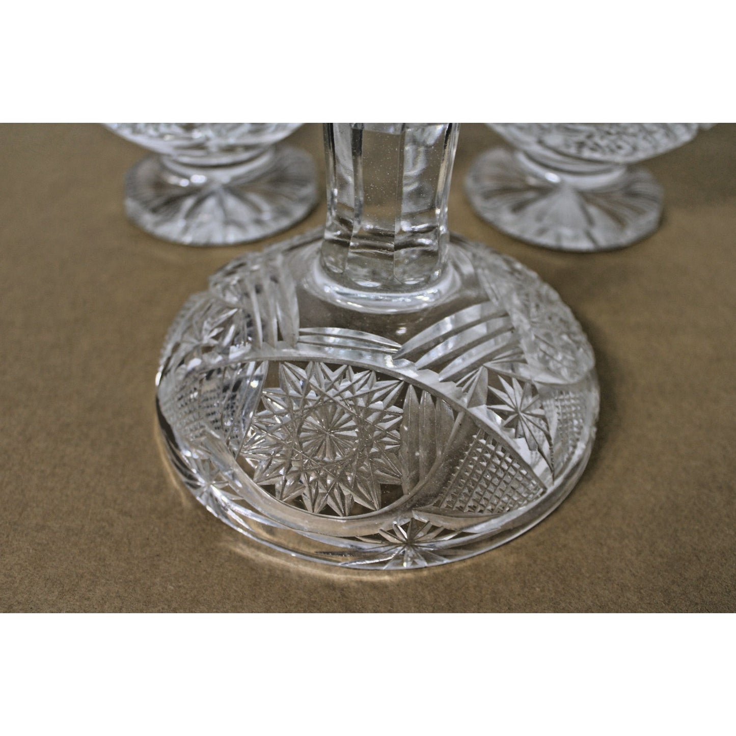 Two Heavy Vintage Bohemian Lead Crystal Dishes with Lids 9"h Brilliant Starburst