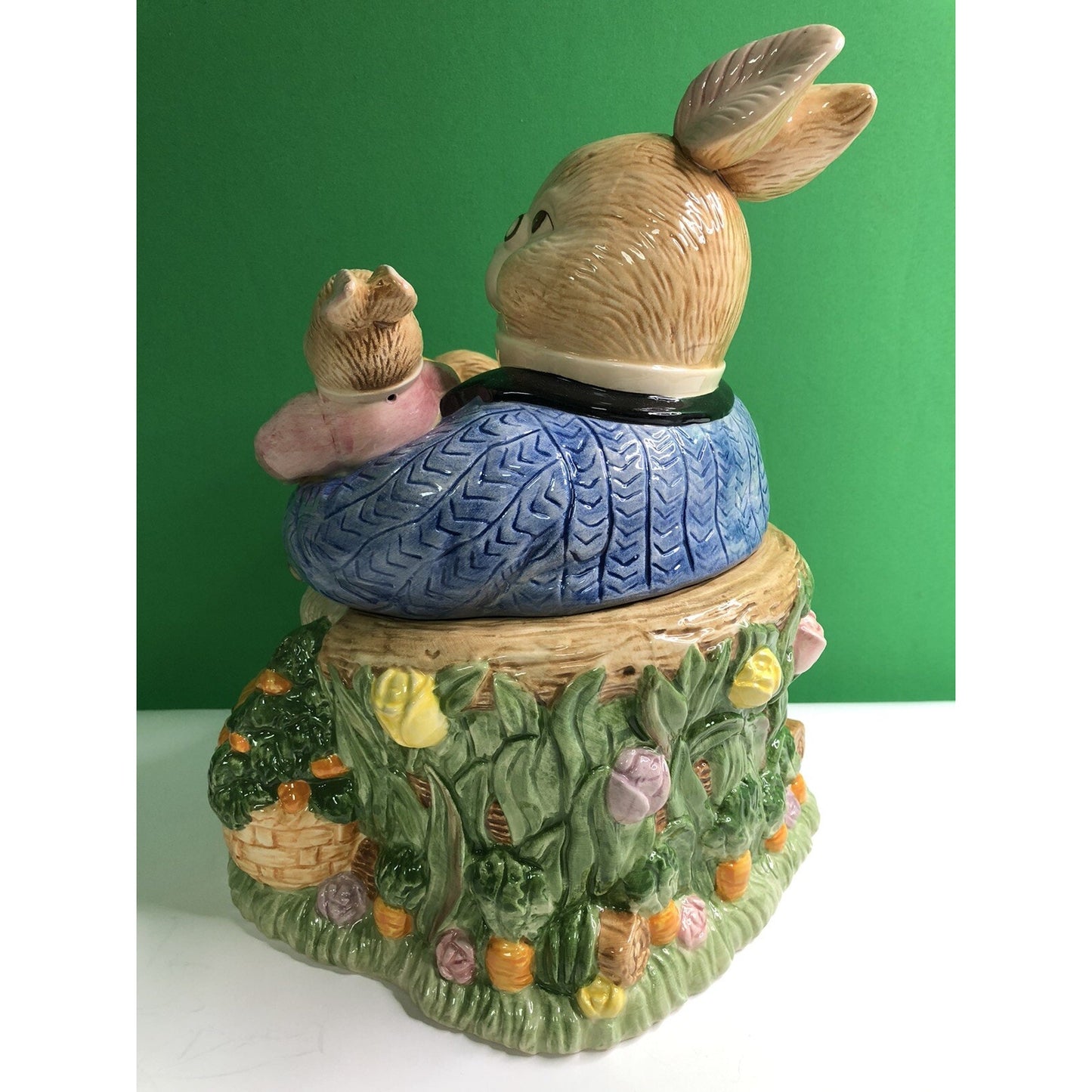1993 FITZ & FLOYD Omnibus Devonshire GRANDPA RABBIT Cookie Jar Spring Bunny