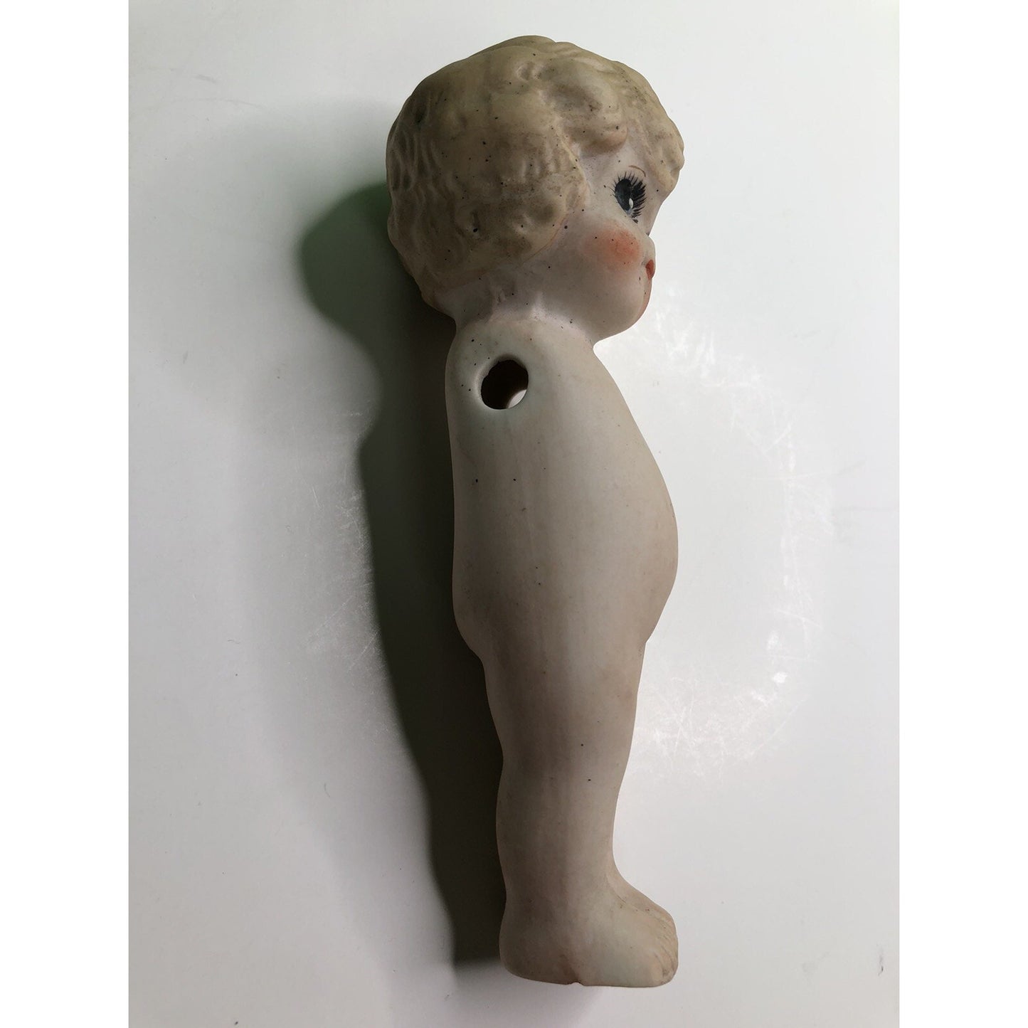 6” Bisque Girl Doll Side Glance Blonde Hair Blue Eyes No Arms Closed Legs