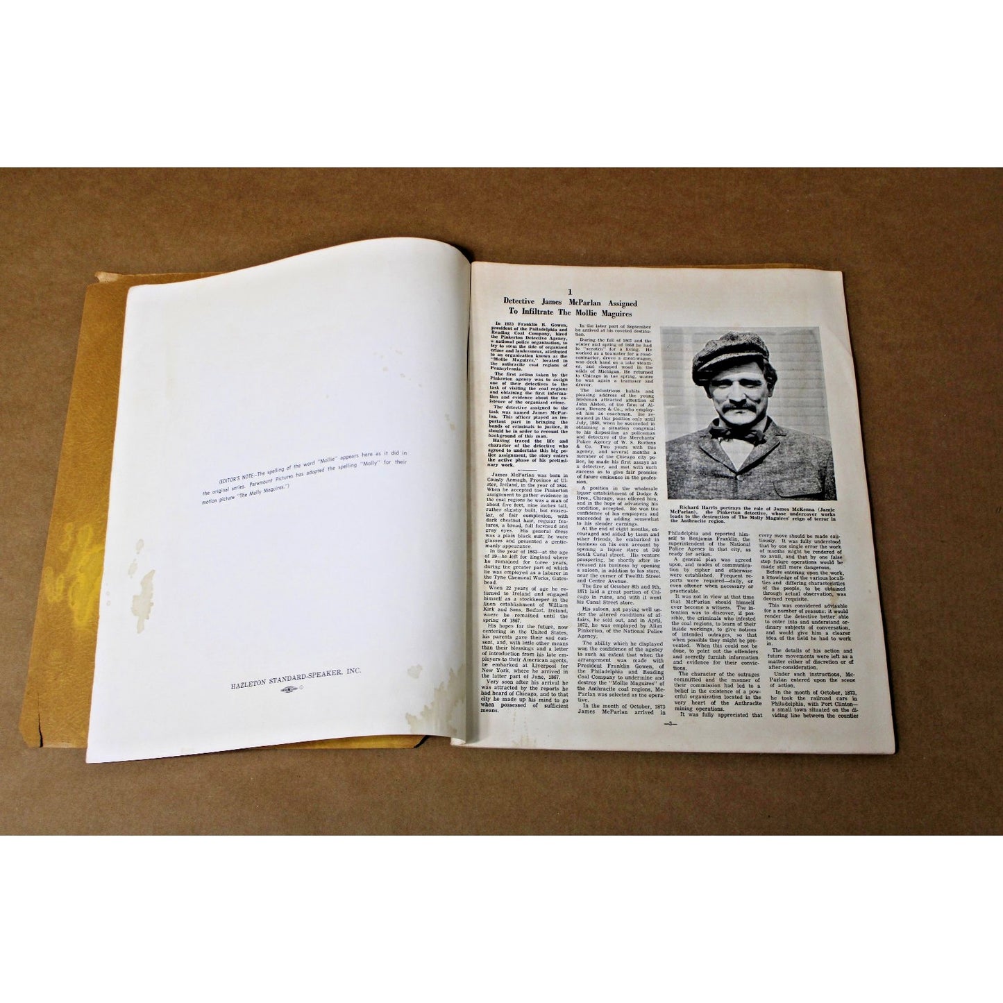 Molly/ Mollie Maguires, Souvenir Reprint of Hazelton Newspaper Filming Coverage
